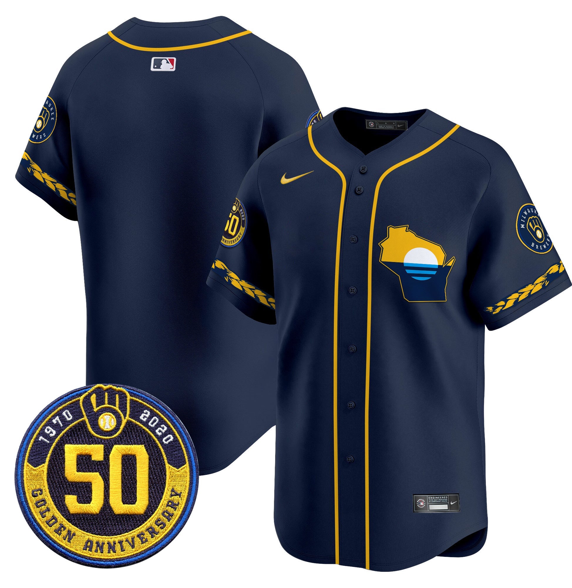 Men’s Milwaukee Golden 50th Anniversary Patch Vapor Premier Limited Jersey