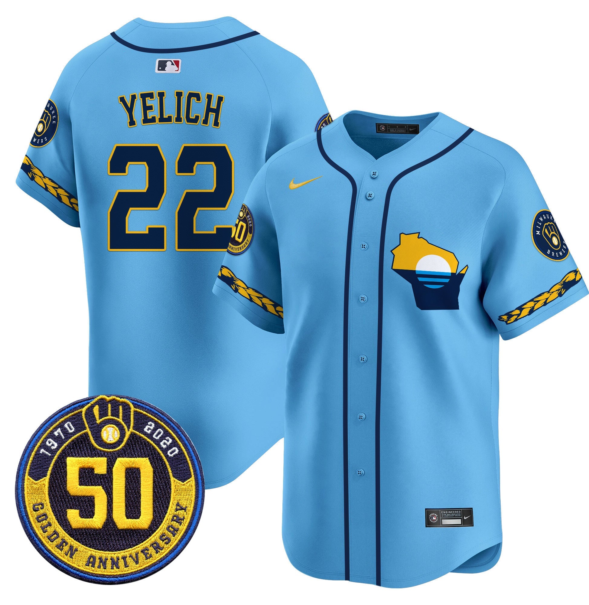 Men’s Milwaukee Golden 50th Anniversary Patch Vapor Premier Limited Jersey