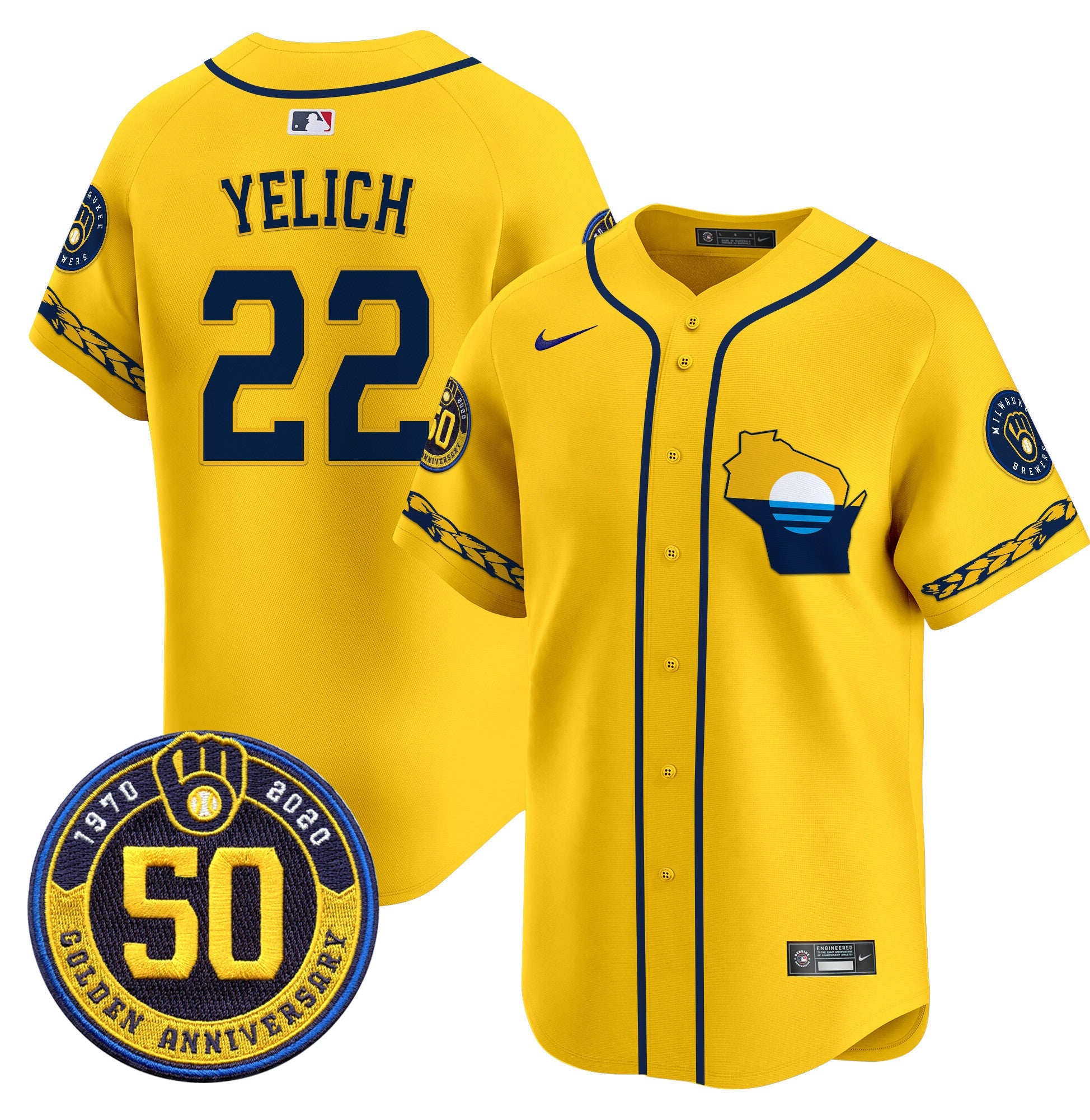 Men’s Milwaukee Golden 50th Anniversary Patch Vapor Premier Limited Jersey