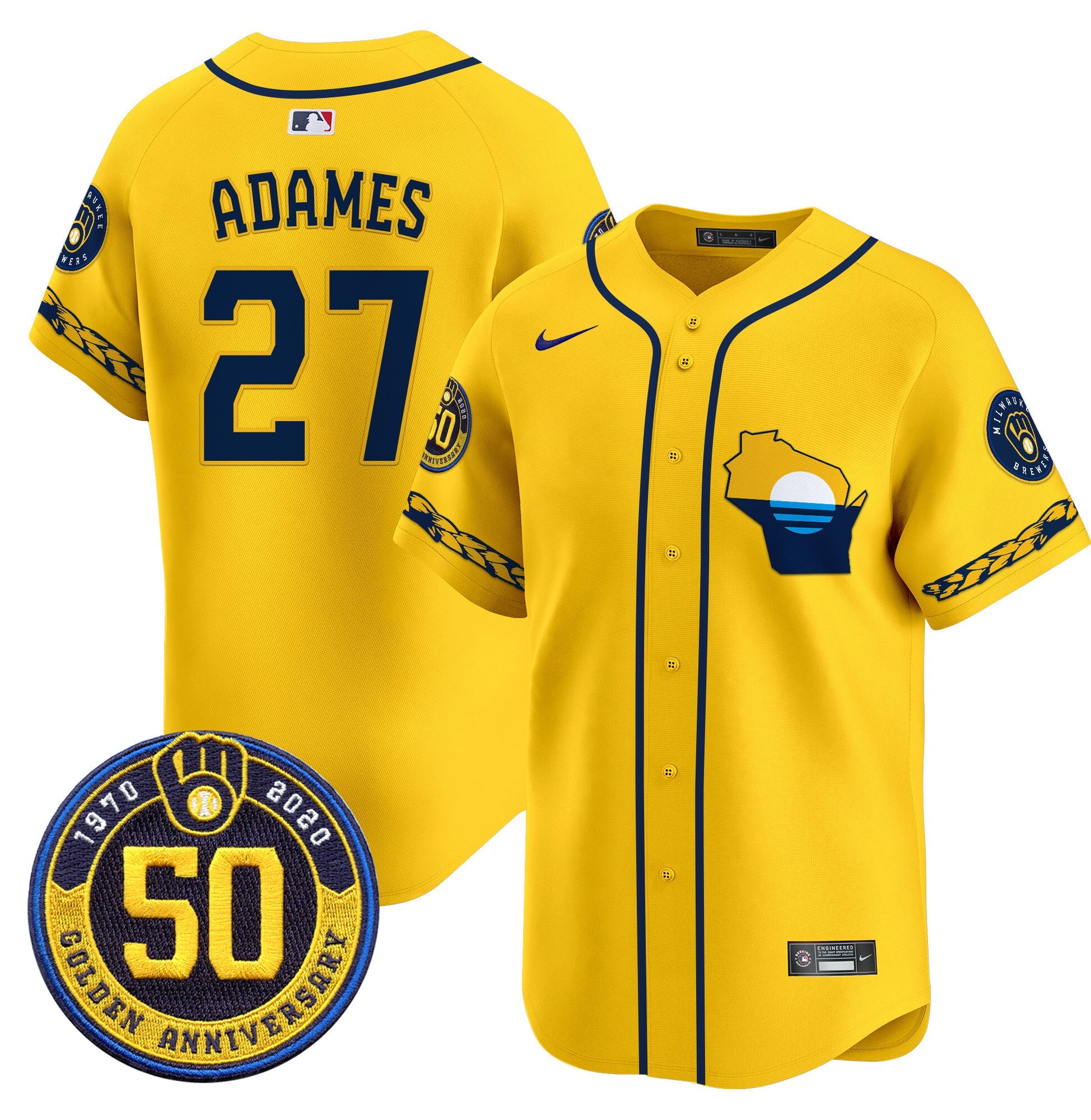 Men’s Milwaukee Golden 50th Anniversary Patch Vapor Premier Limited Jersey