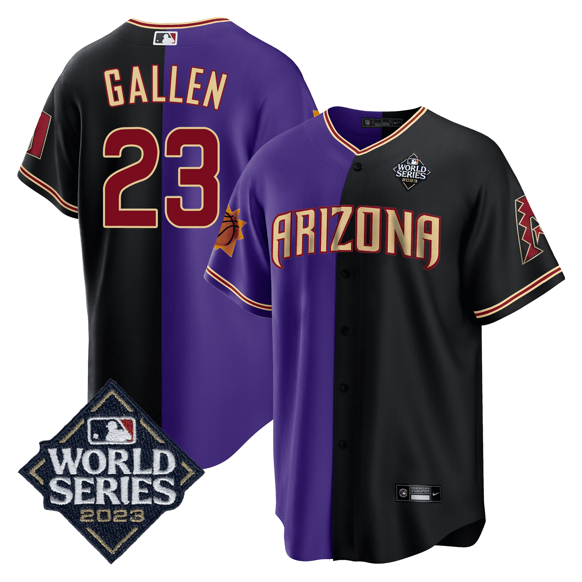Men’s Split Arizona Dbacks – Suns 2023 World Series Patch Jersey
