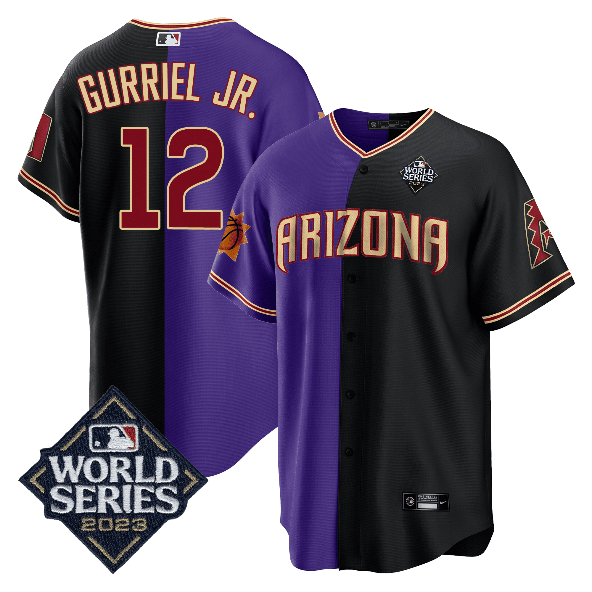 Men’s Split Arizona Dbacks – Suns 2023 World Series Patch Jersey