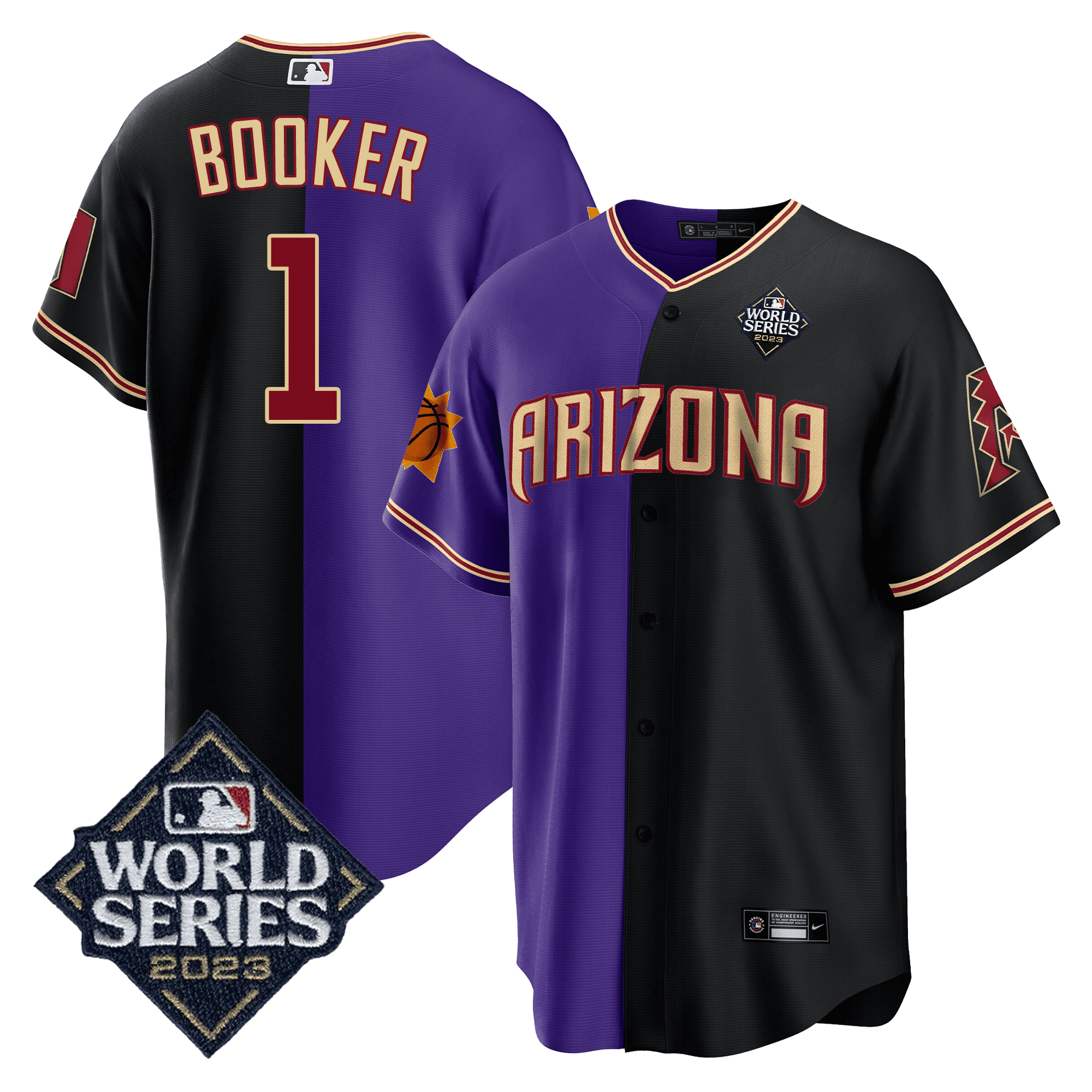 Men’s Split Arizona Dbacks – Suns 2023 World Series Patch Jersey