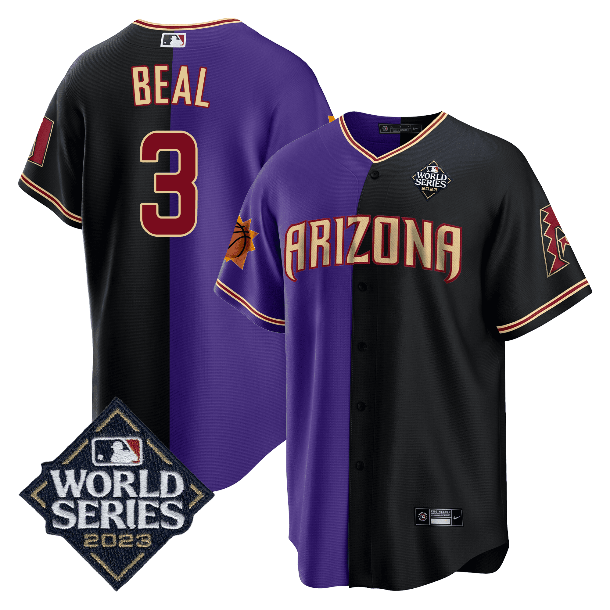 Men’s Split Arizona Dbacks – Suns 2023 World Series Patch Jersey