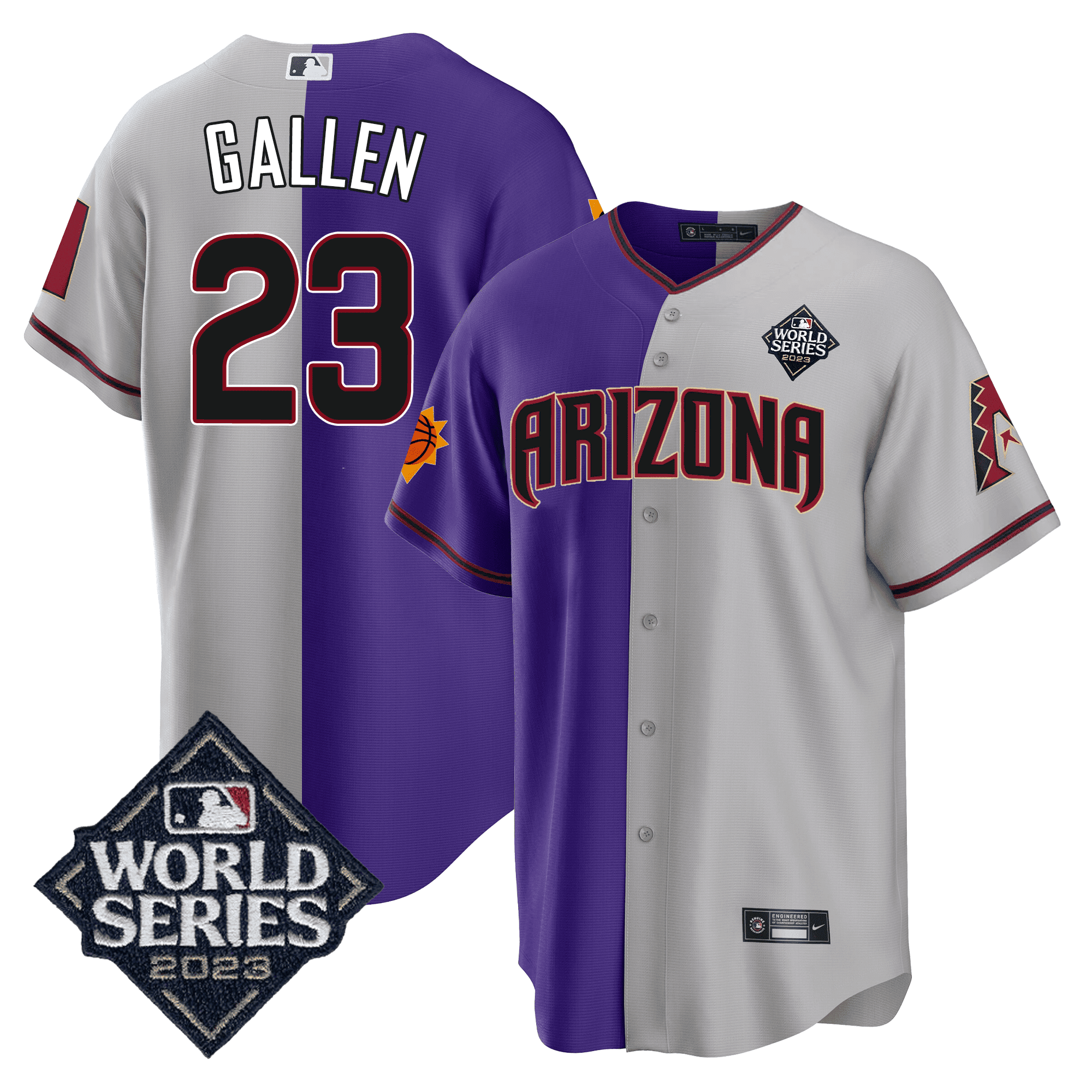 Men’s Split Arizona Dbacks – Suns 2023 World Series Patch Jersey