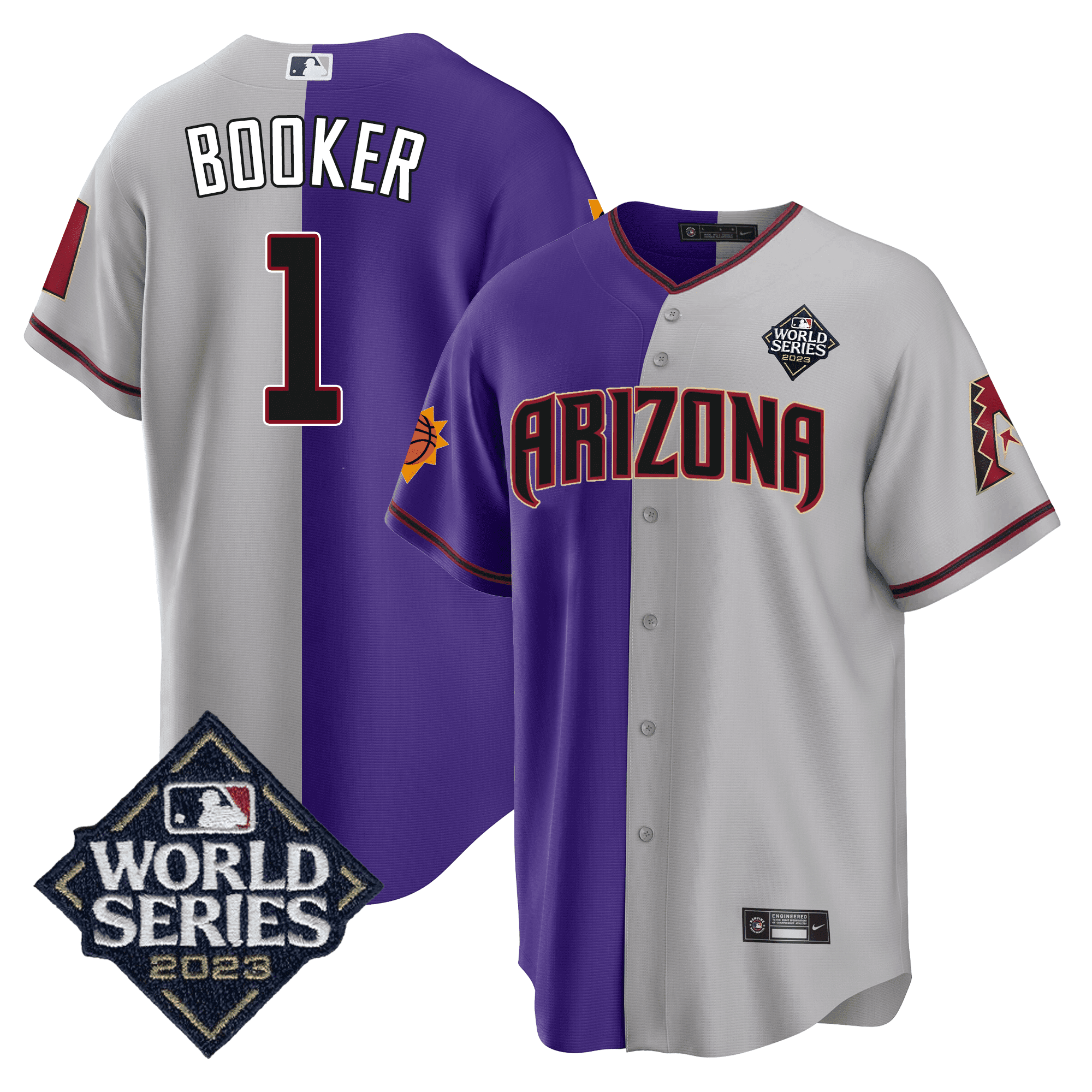 Men’s Split Arizona Dbacks – Suns 2023 World Series Patch Jersey