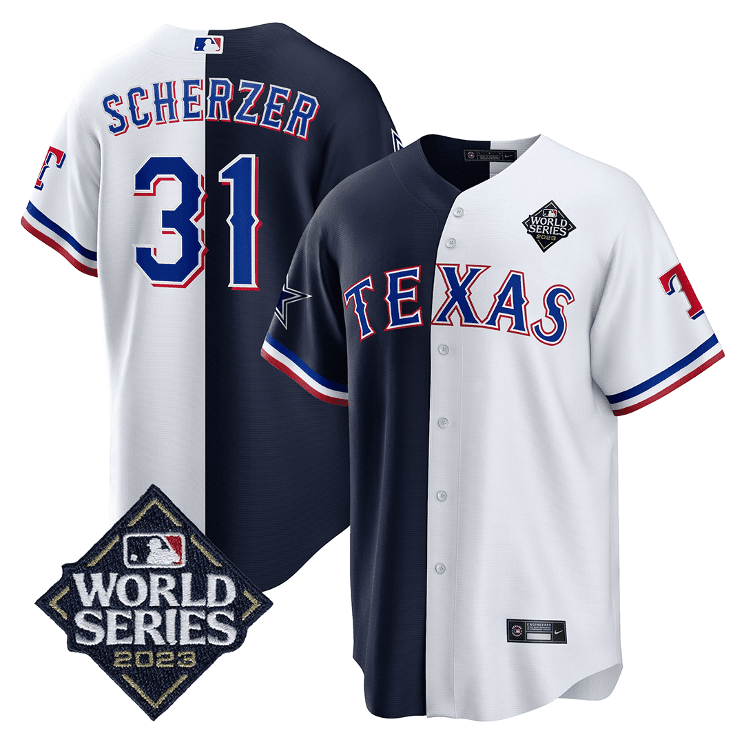Men’s Split Rangers – 2023 World Series Patch Cool Base Jersey