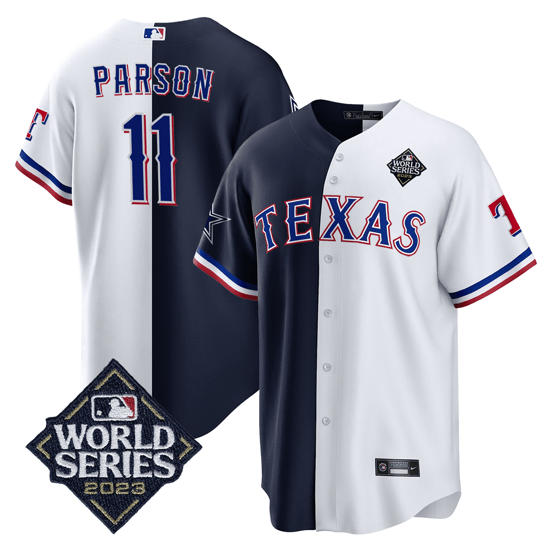 Men’s Split Rangers – 2023 World Series Patch Cool Base Jersey
