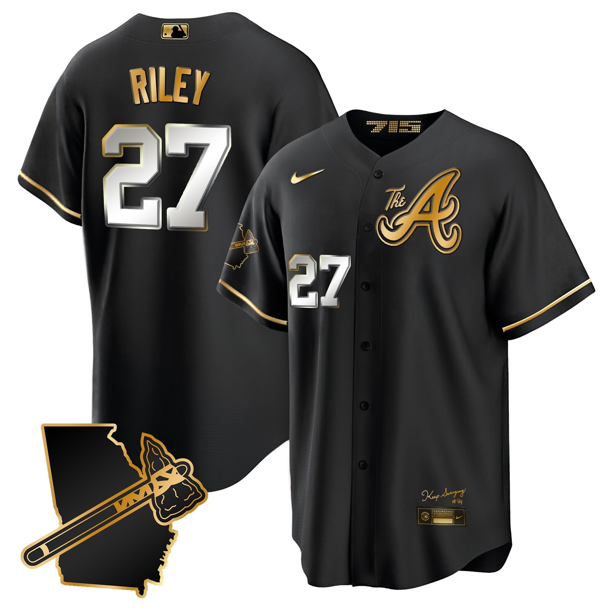 Men’s Atlanta The A Gold Cool Base Jersey – Georgia Patch
