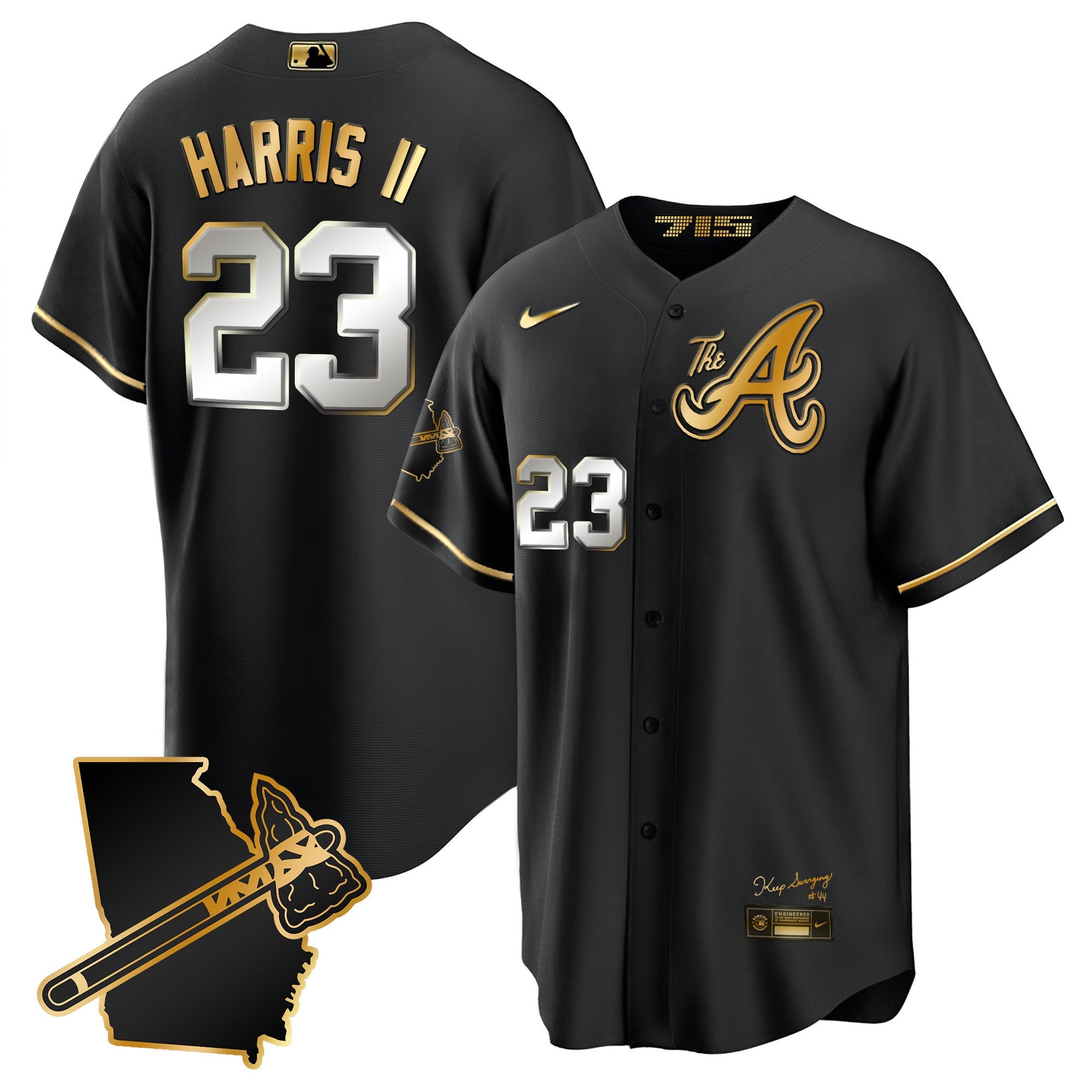 Men’s Atlanta The A Gold Cool Base Jersey – Georgia Patch