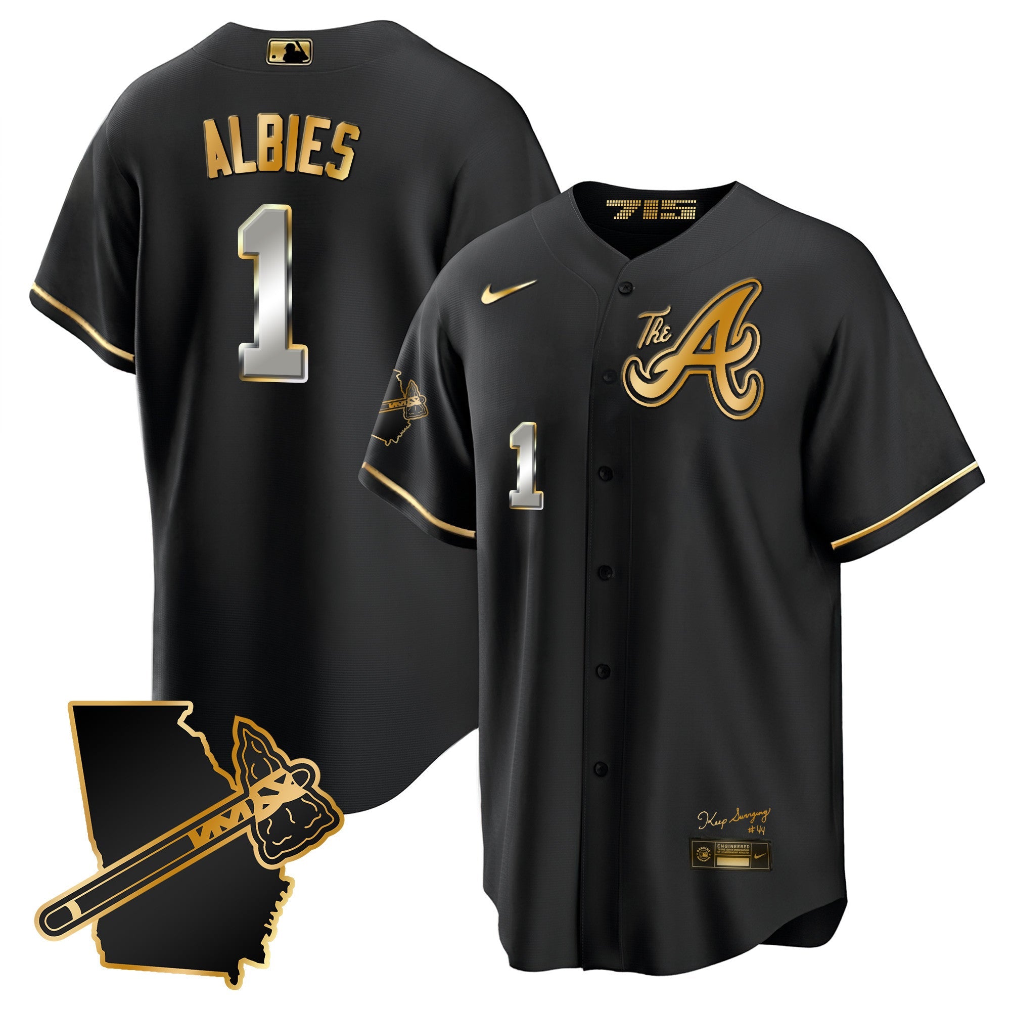 Men’s Atlanta The A Gold Cool Base Jersey – Georgia Patch