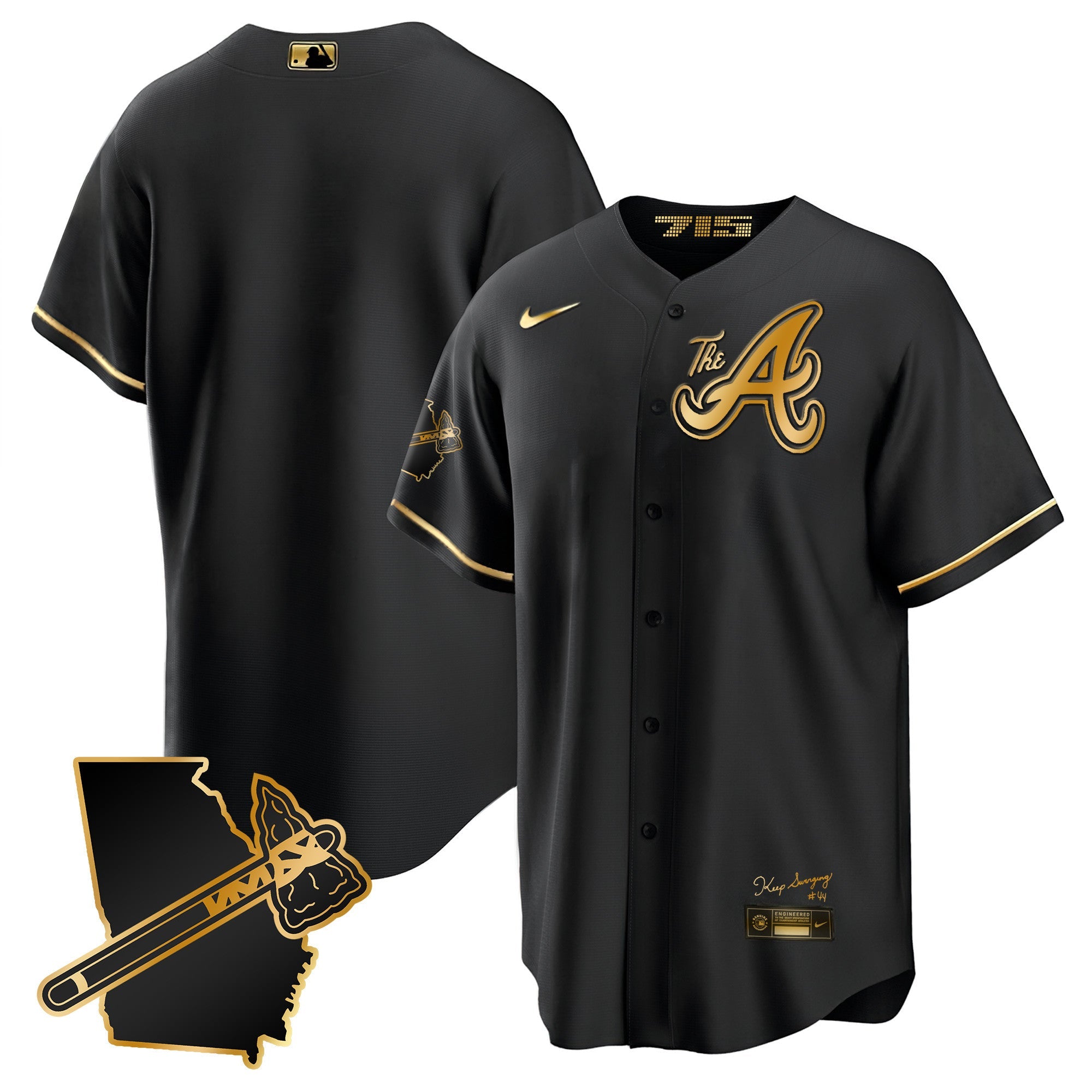 Men’s Atlanta The A Gold Cool Base Jersey – Georgia Patch