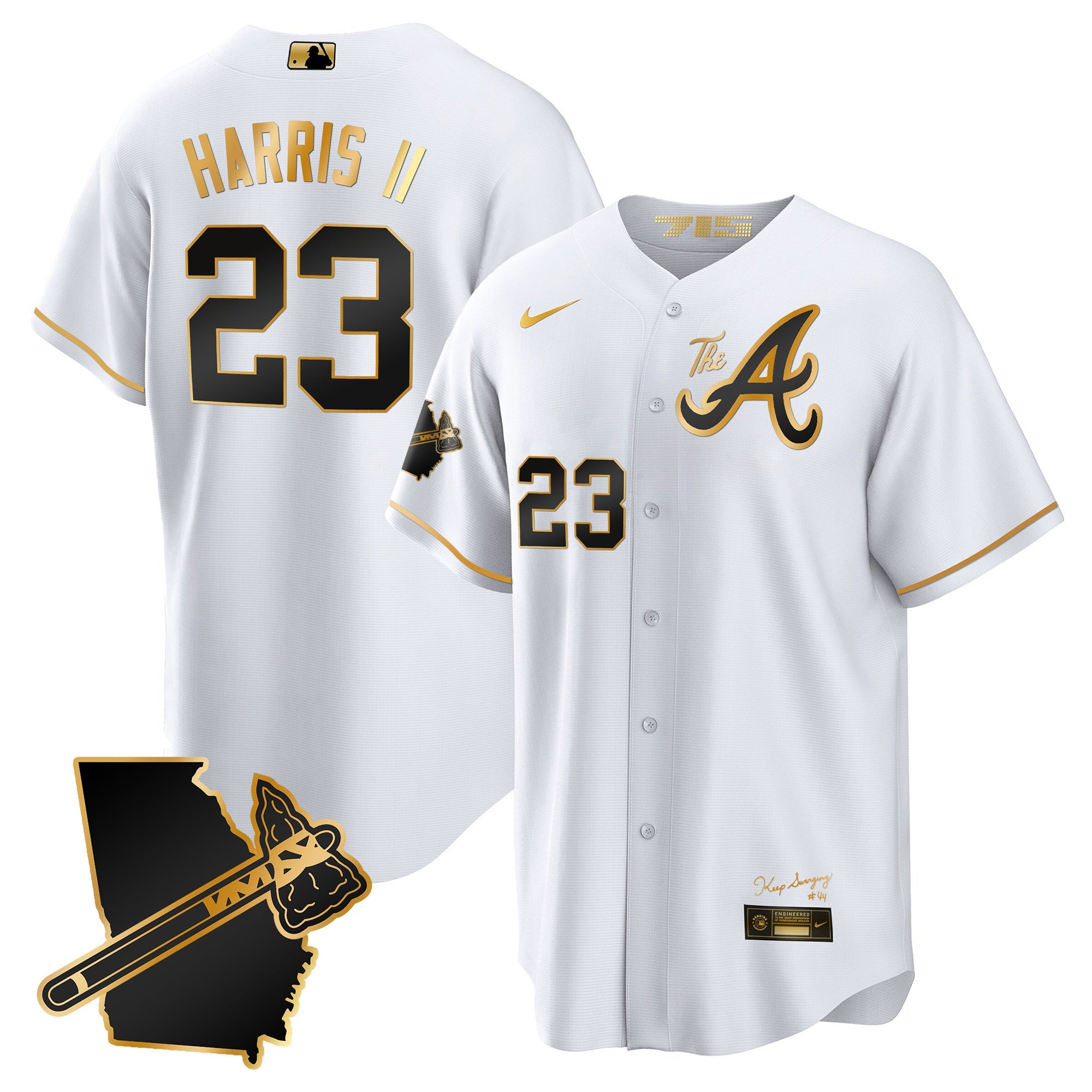Men’s Atlanta The A Gold Cool Base Jersey – Georgia Patch