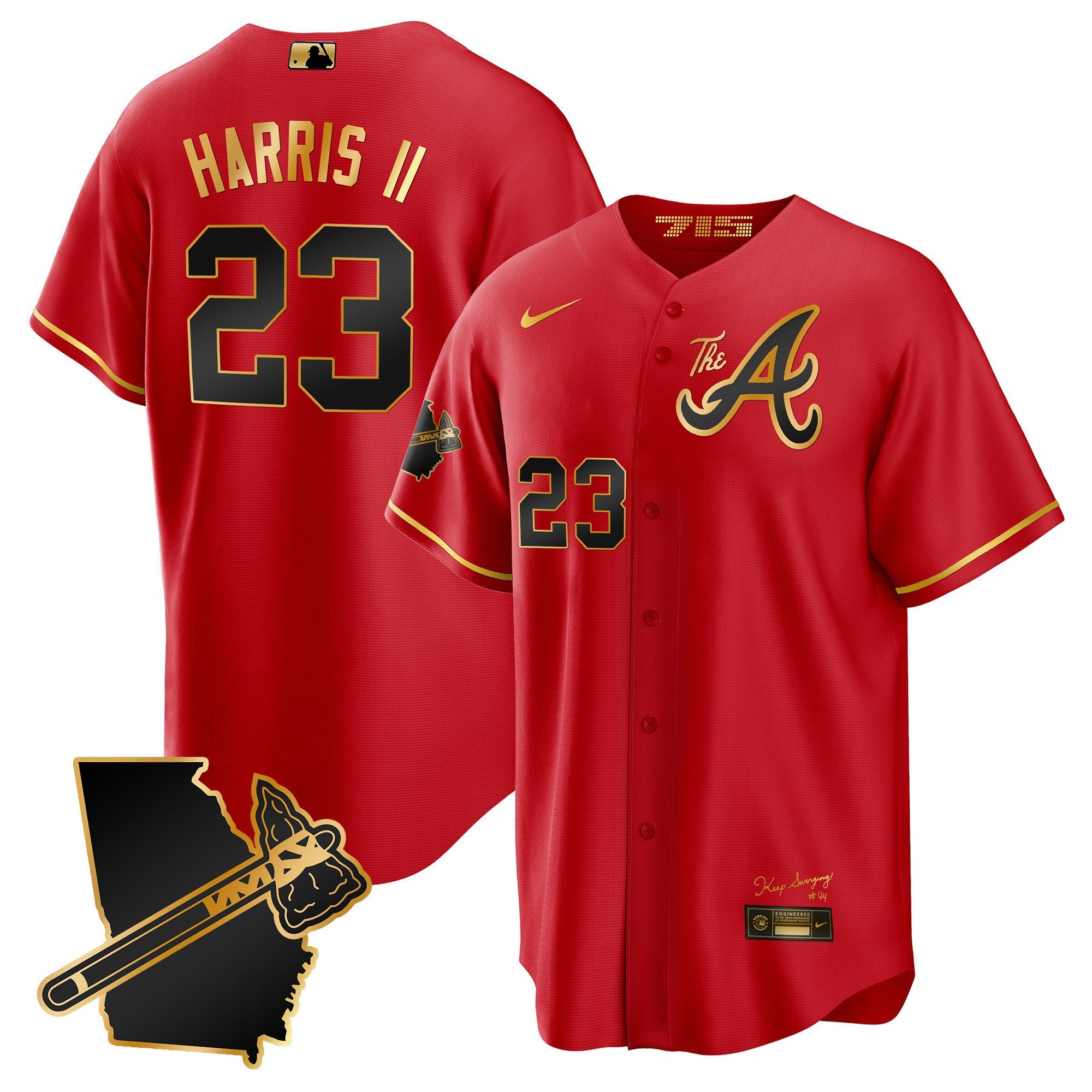 Men’s Atlanta The A Gold Cool Base Jersey – Georgia Patch
