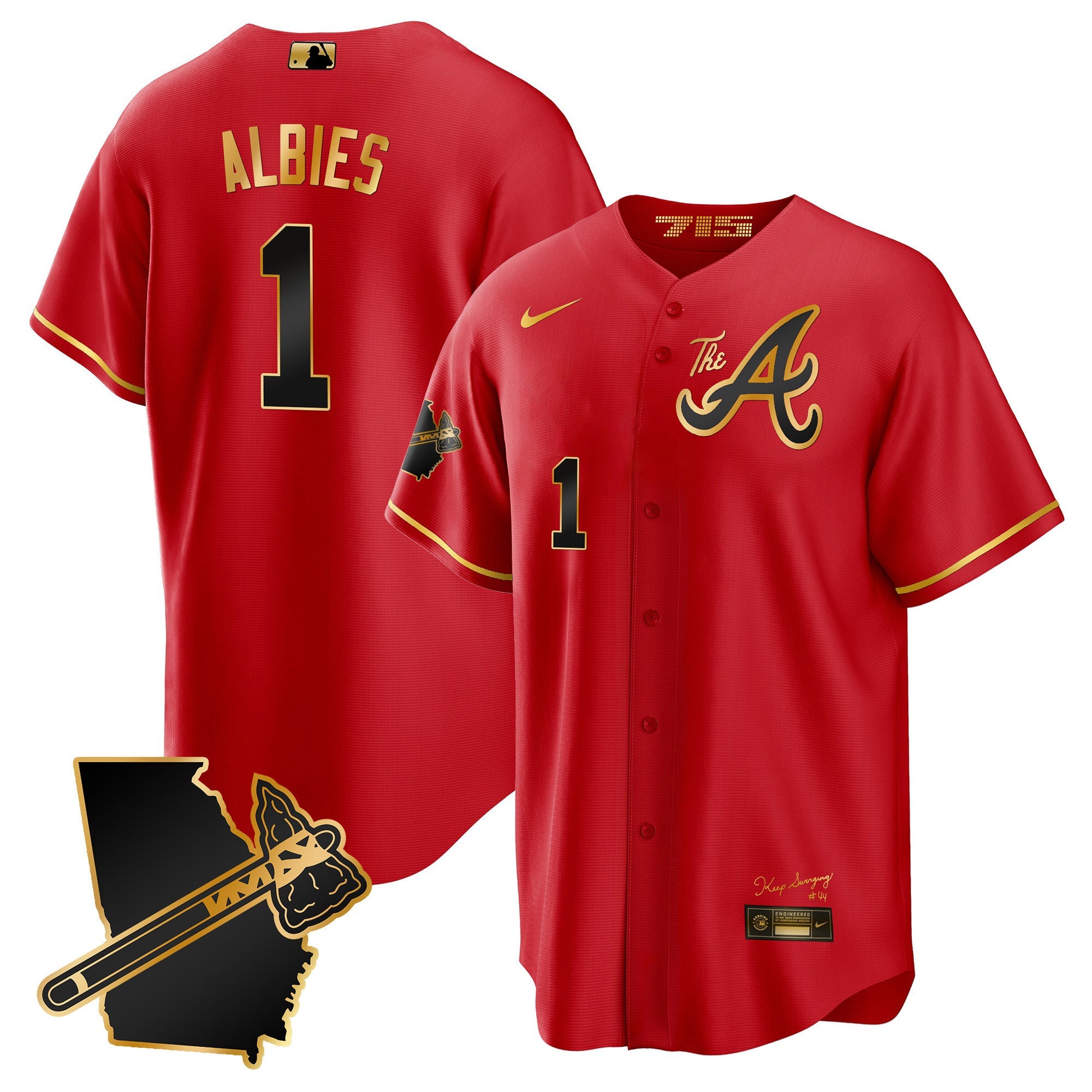 Men’s Atlanta The A Gold Cool Base Jersey – Georgia Patch