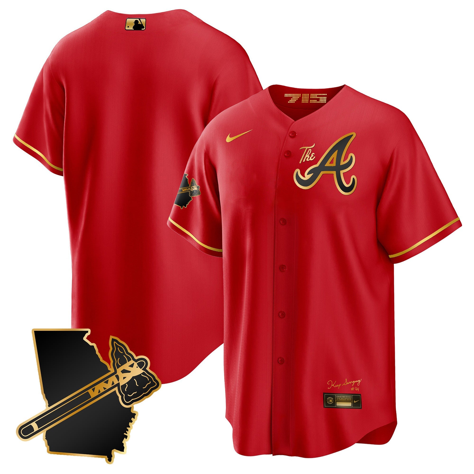 Men’s Atlanta The A Gold Cool Base Jersey – Georgia Patch