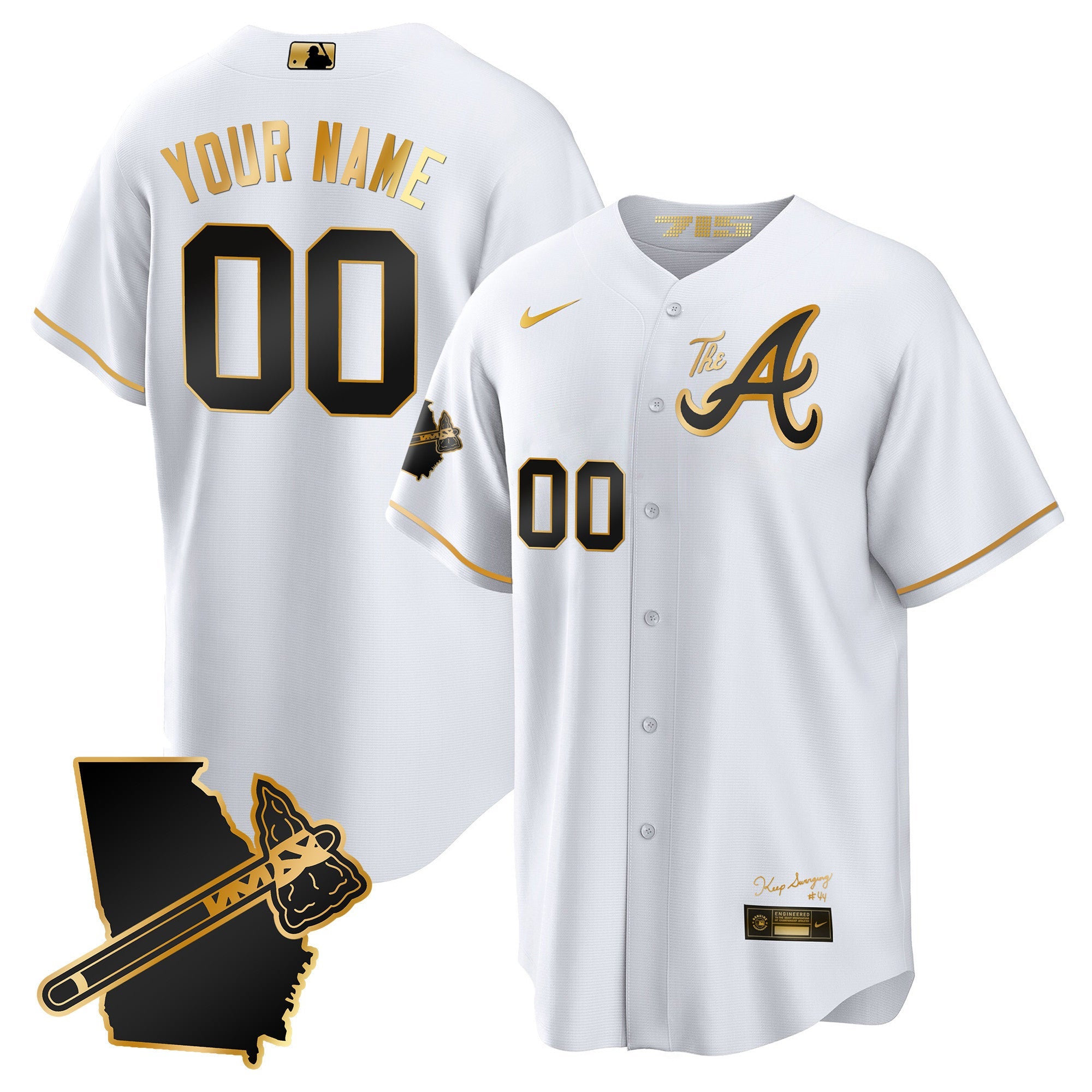 Atlanta The A Gold Cool Base Custom Jersey – Georgia Patch