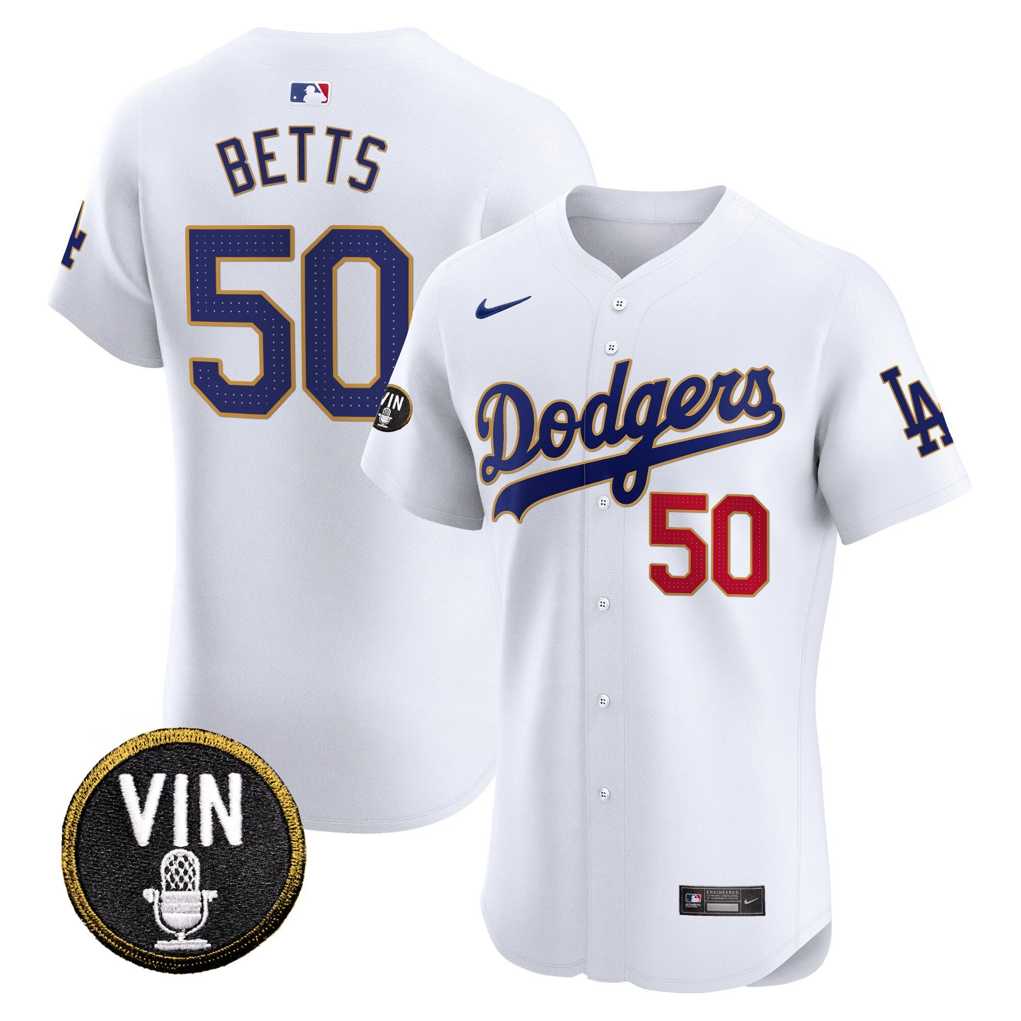 Men’s Vin Scully Patch Gold Trim Vapor Premier Elite Jersey