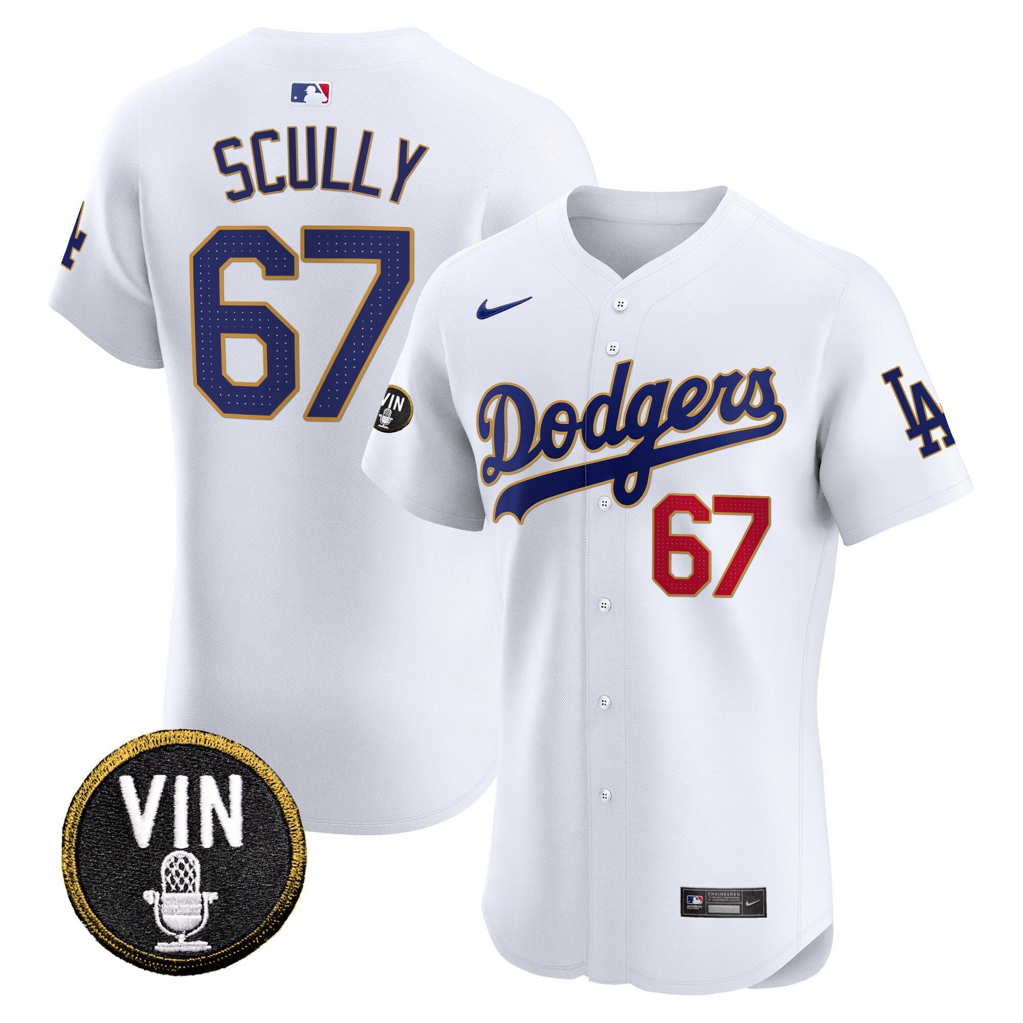 Men’s Vin Scully Patch Gold Trim Vapor Premier Elite Jersey