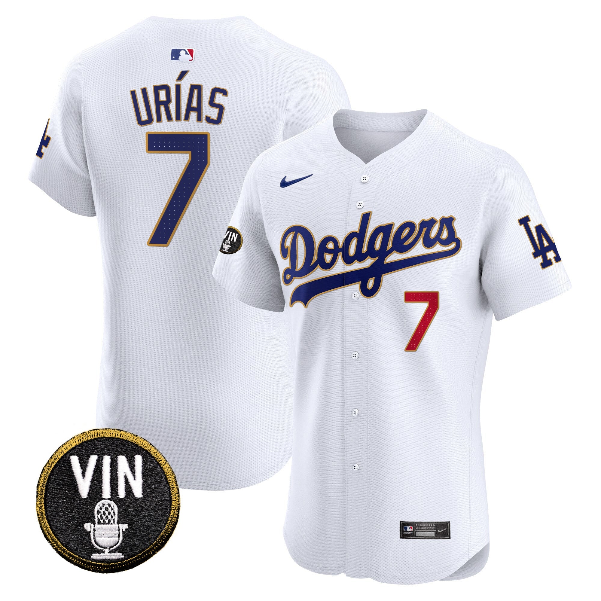 Men’s Vin Scully Patch Gold Trim Vapor Premier Elite Jersey