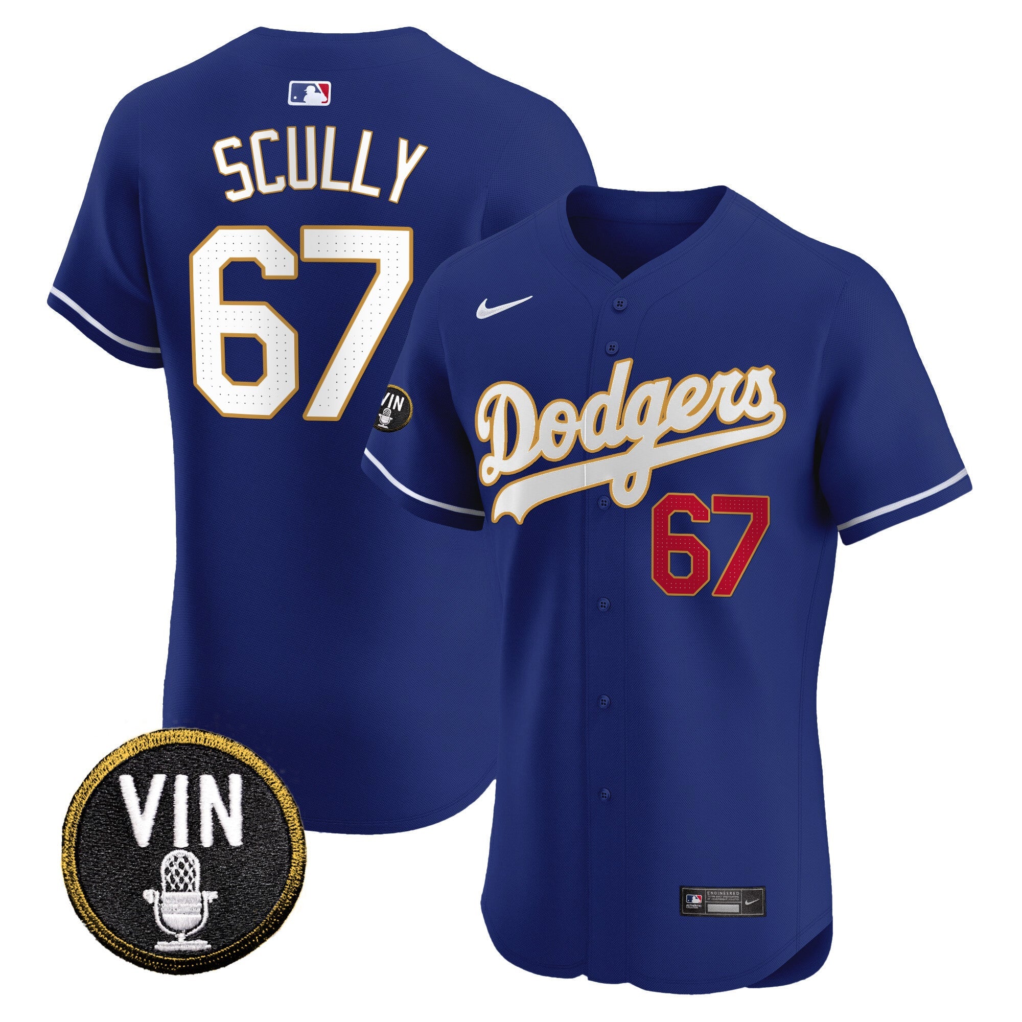 Men’s Vin Scully Patch Gold Trim Vapor Premier Elite Jersey