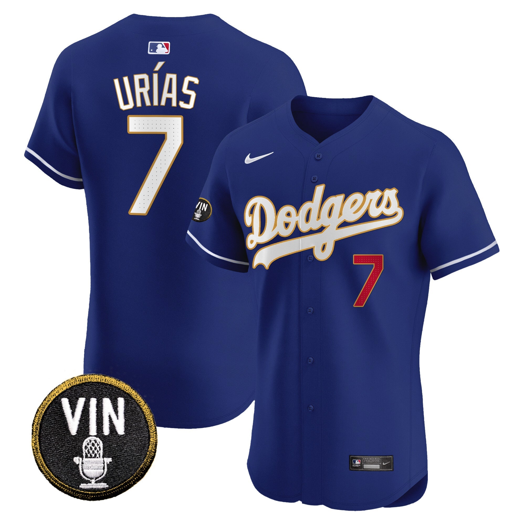 Men’s Vin Scully Patch Gold Trim Vapor Premier Elite Jersey