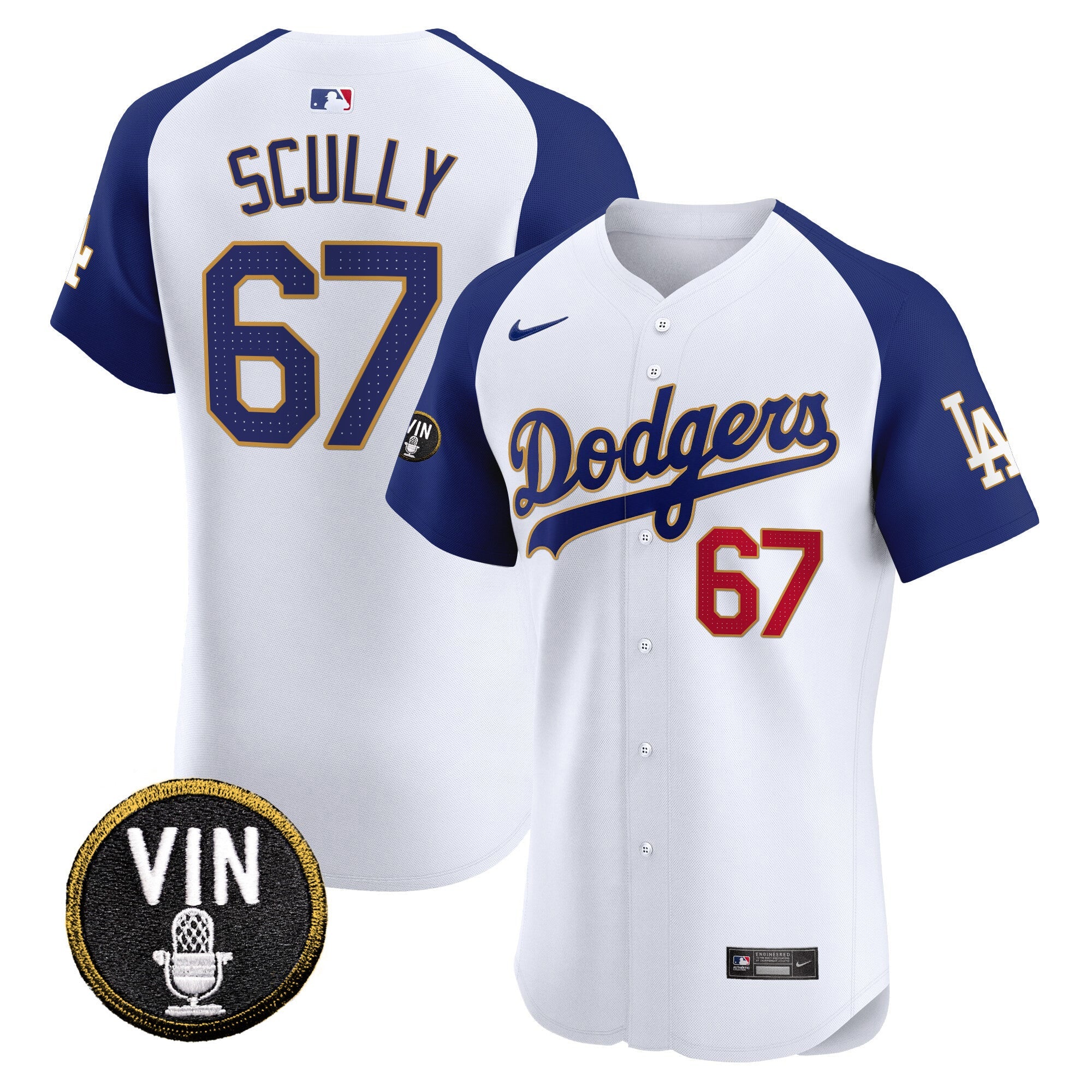 Men’s Vin Scully Patch Gold Trim Vapor Premier Elite Jersey