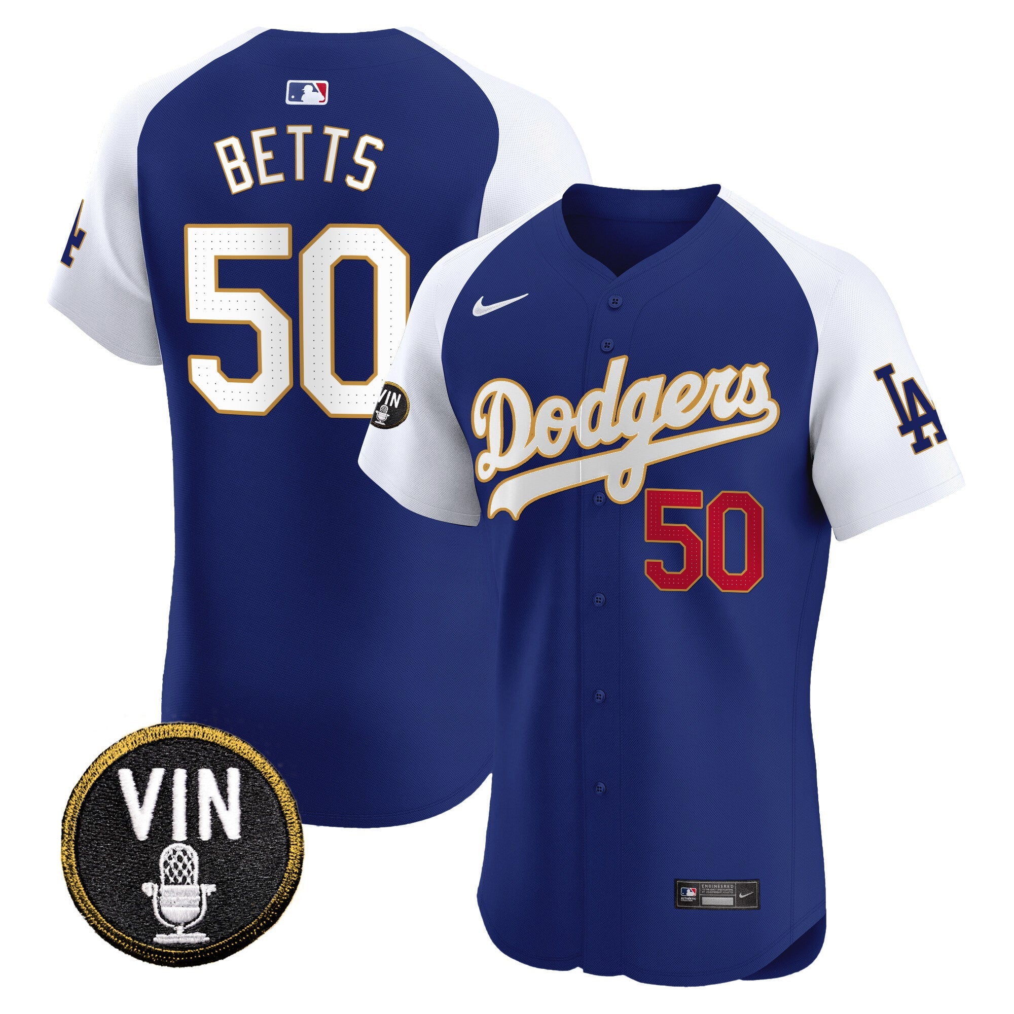 Men’s Vin Scully Patch Gold Trim Vapor Premier Elite Jersey