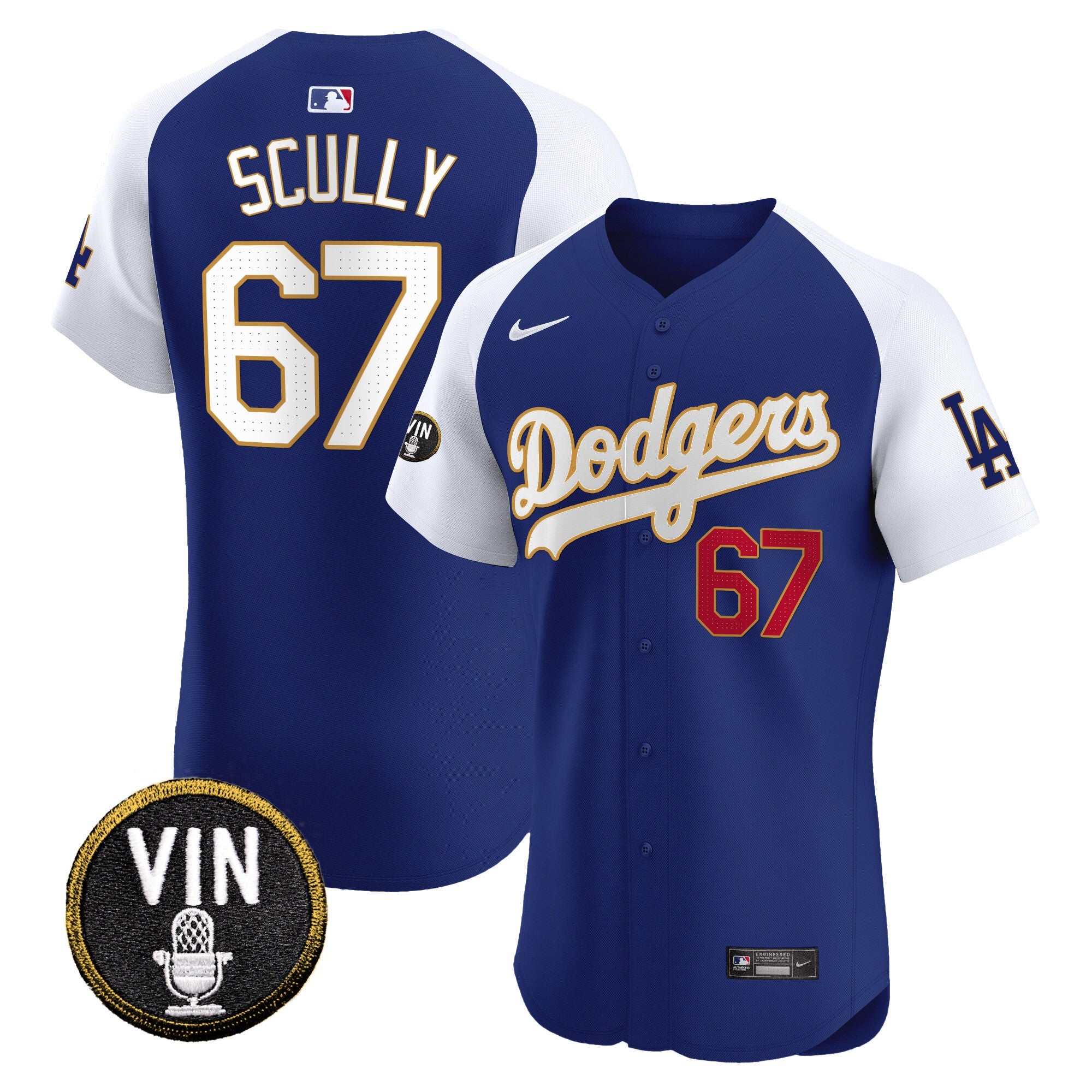 Men’s Vin Scully Patch Gold Trim Vapor Premier Elite Jersey