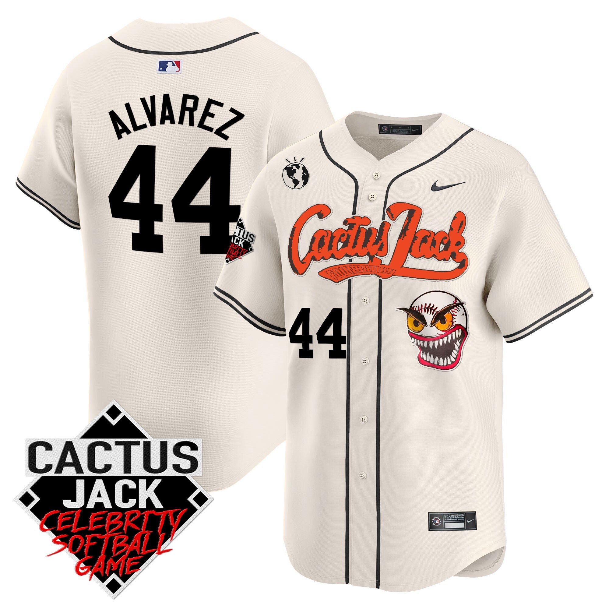 Men’s Cactus Jack Celebrity Softball Game Patch Vapor Premier Limited Jersey – Stitched