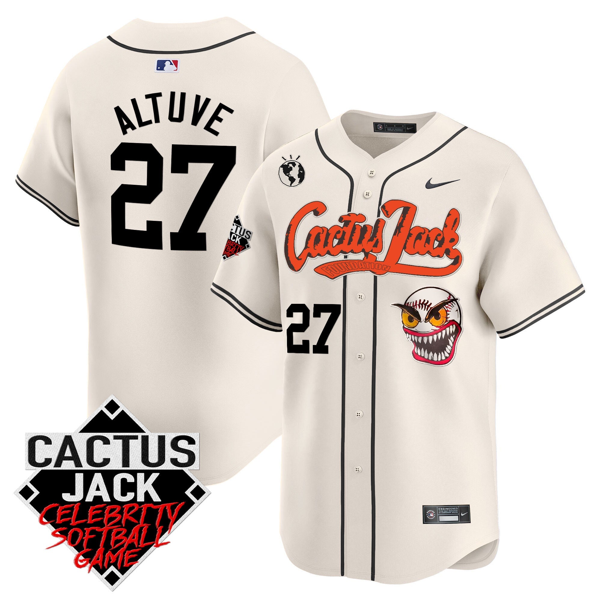 Men’s Cactus Jack Celebrity Softball Game Patch Vapor Premier Limited Jersey – Stitched