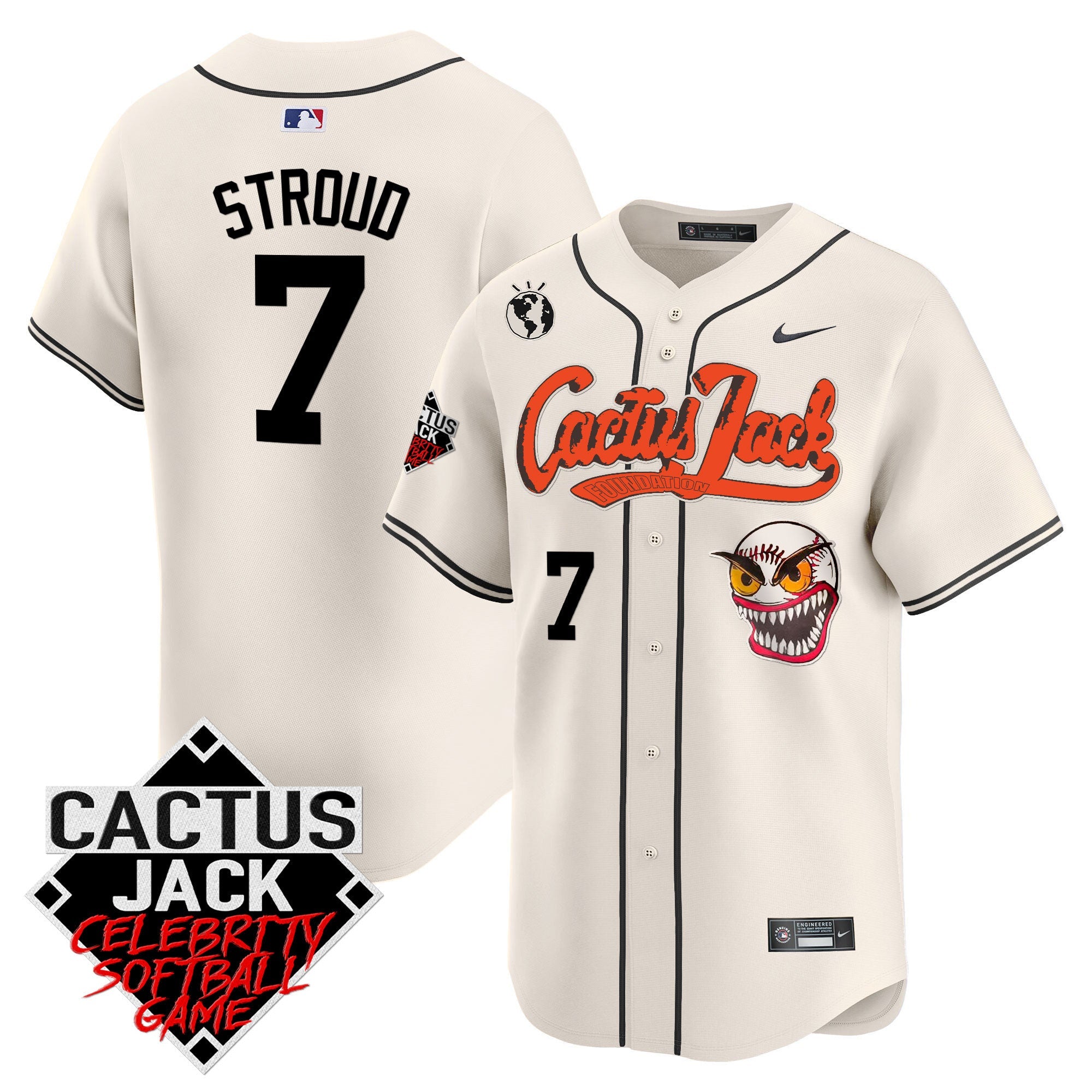 Men’s Cactus Jack Celebrity Softball Game Patch Vapor Premier Limited Jersey – Stitched