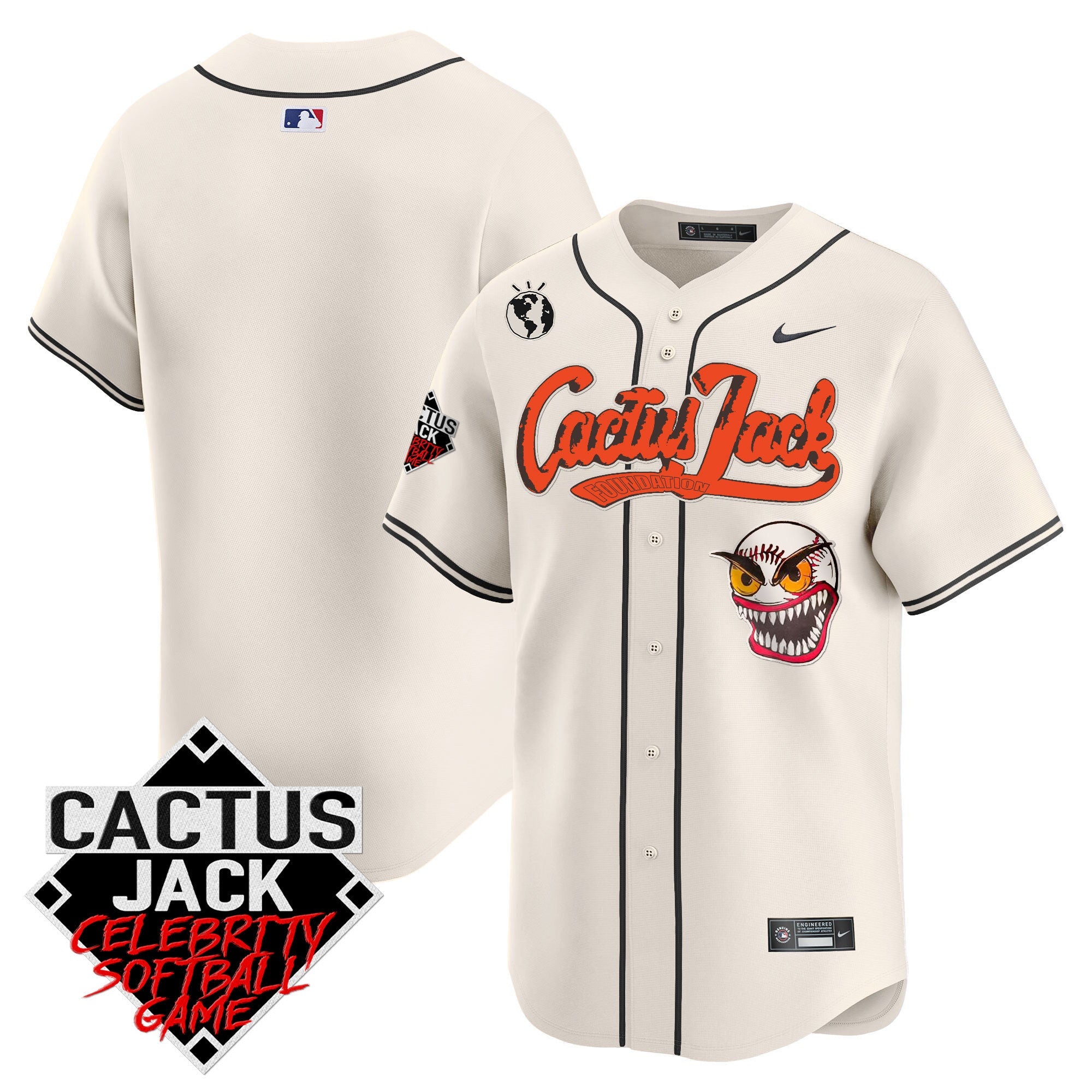 Men’s Cactus Jack Celebrity Softball Game Patch Vapor Premier Limited Jersey – Stitched