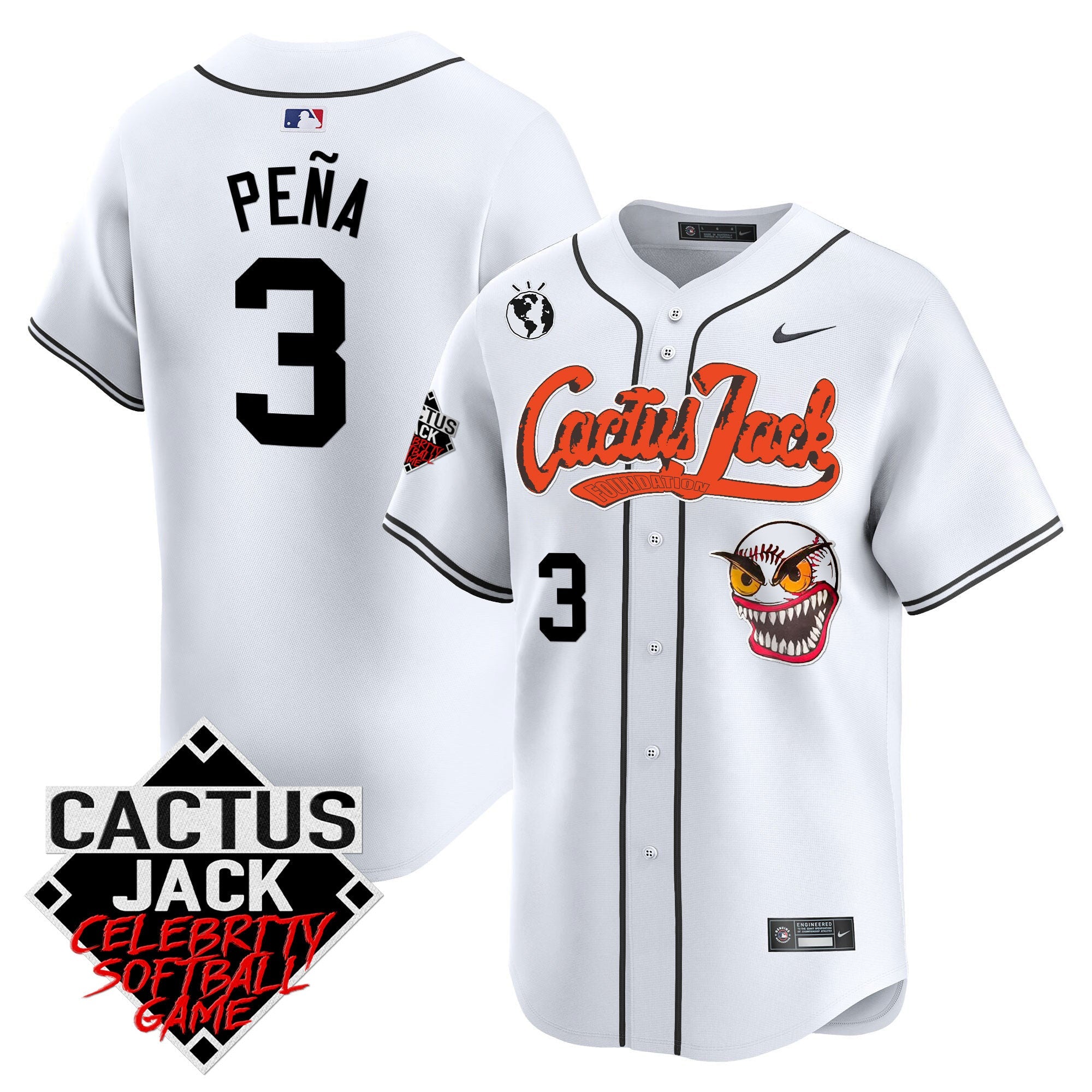 Men’s Cactus Jack Celebrity Softball Game Patch Vapor Premier Limited Jersey – Stitched