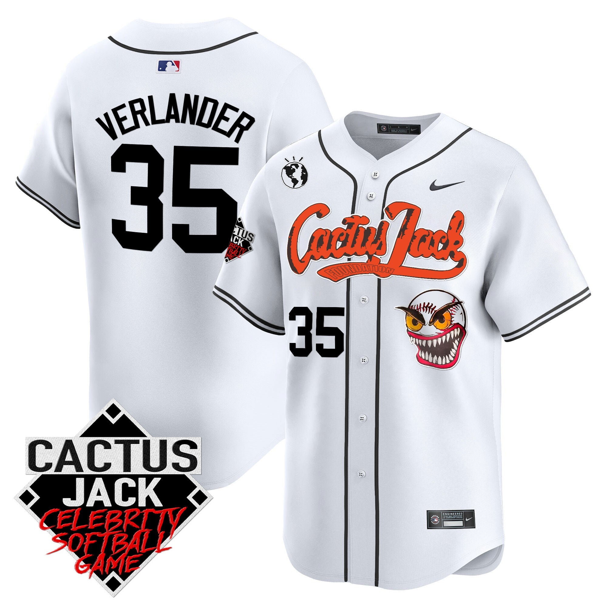 Men’s Cactus Jack Celebrity Softball Game Patch Vapor Premier Limited Jersey – Stitched