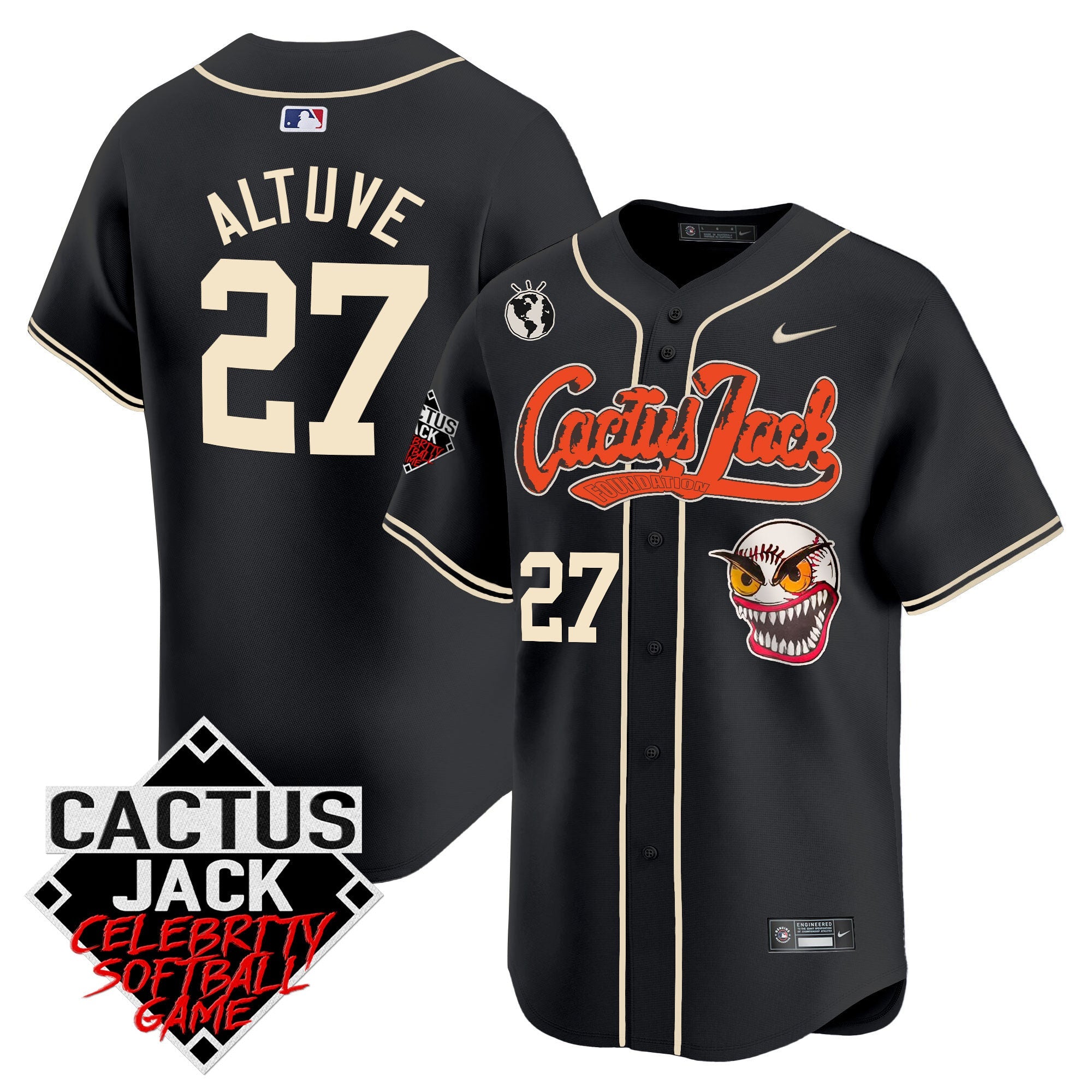 Men’s Cactus Jack Celebrity Softball Game Patch Vapor Premier Limited Jersey – Stitched