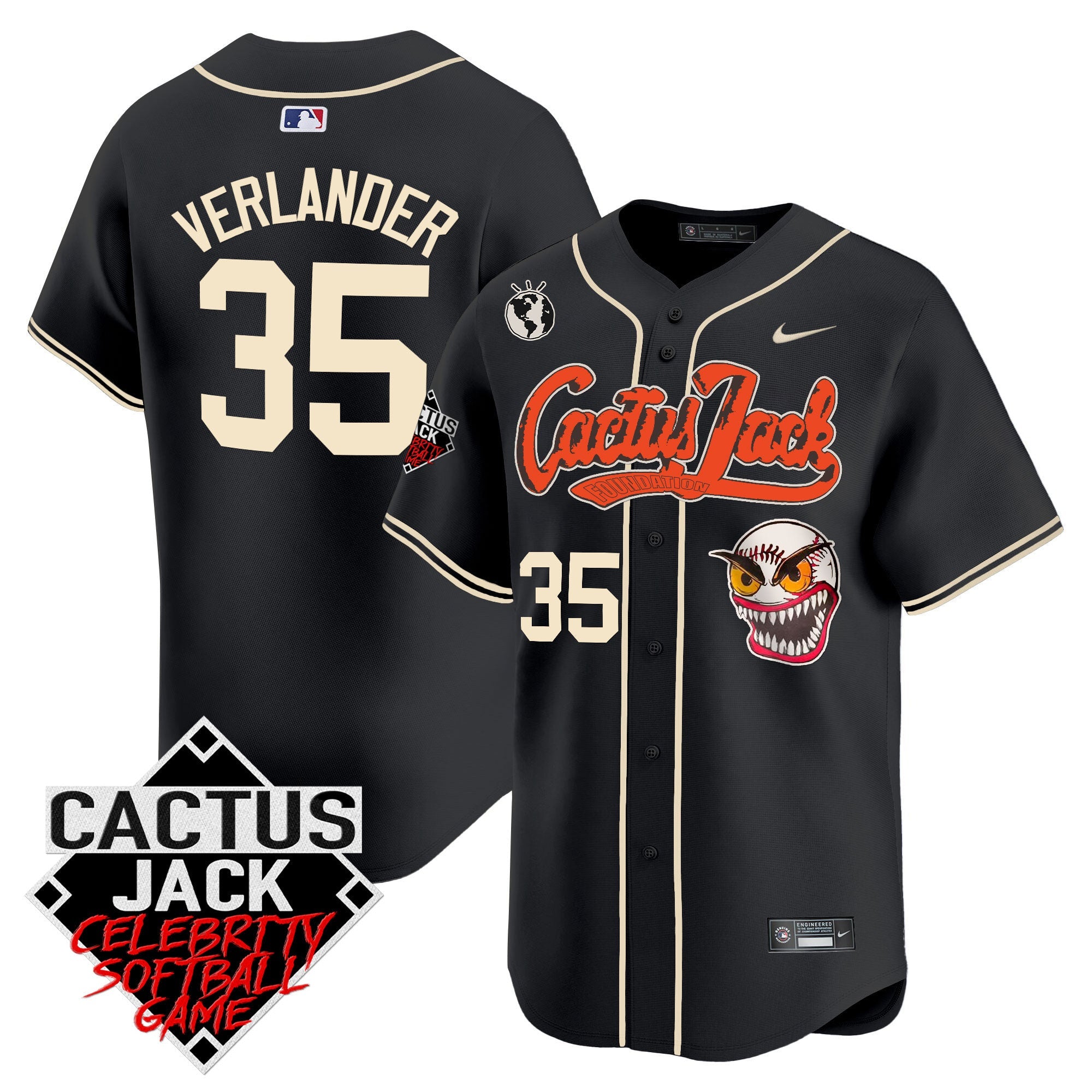 Men’s Cactus Jack Celebrity Softball Game Patch Vapor Premier Limited Jersey – Stitched