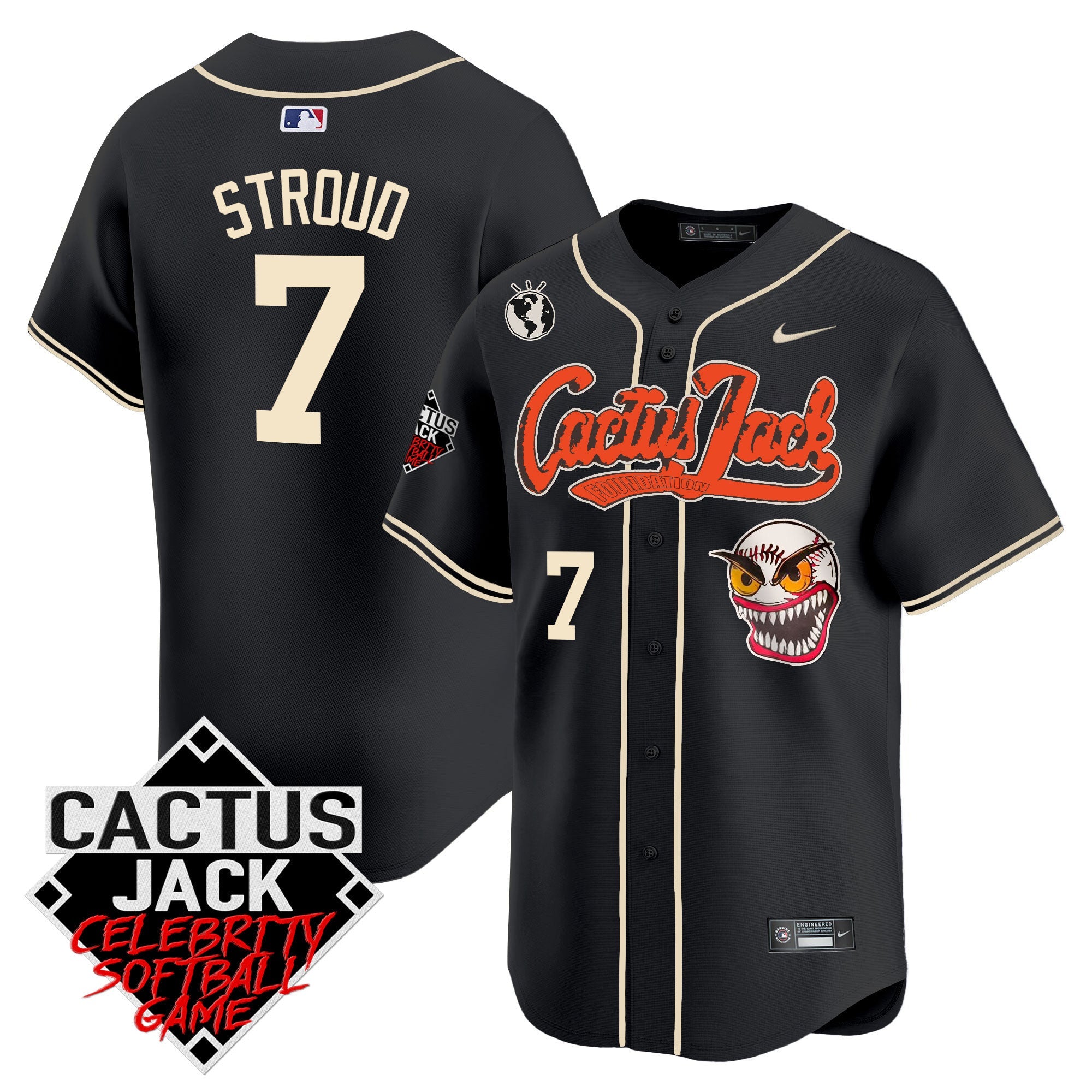 Men’s Cactus Jack Celebrity Softball Game Patch Vapor Premier Limited Jersey – Stitched