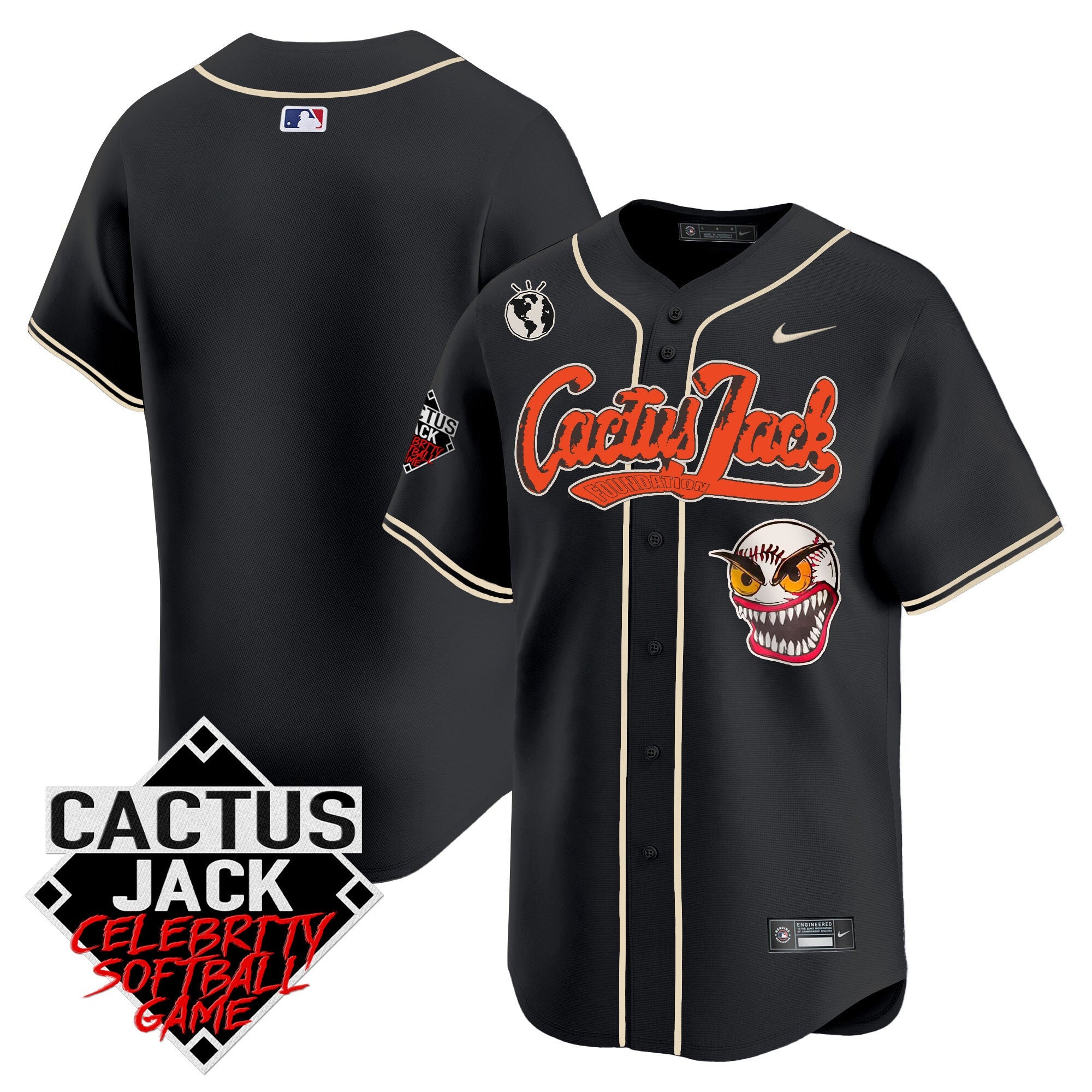 Men’s Cactus Jack Celebrity Softball Game Patch Vapor Premier Limited Jersey – Stitched