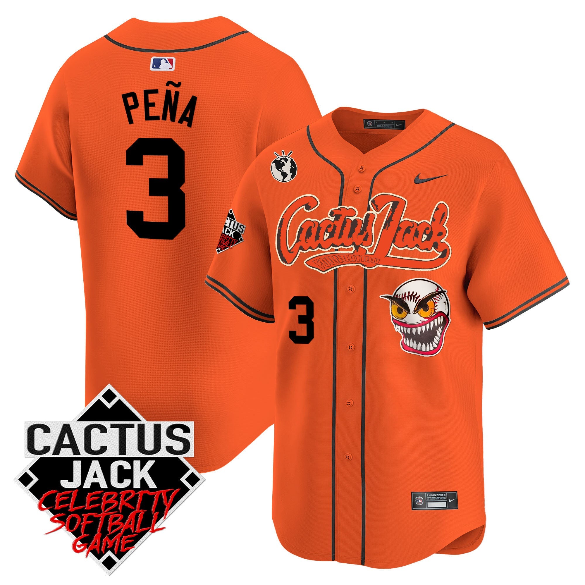 Men’s Cactus Jack Celebrity Softball Game Patch Vapor Premier Limited Jersey – Stitched