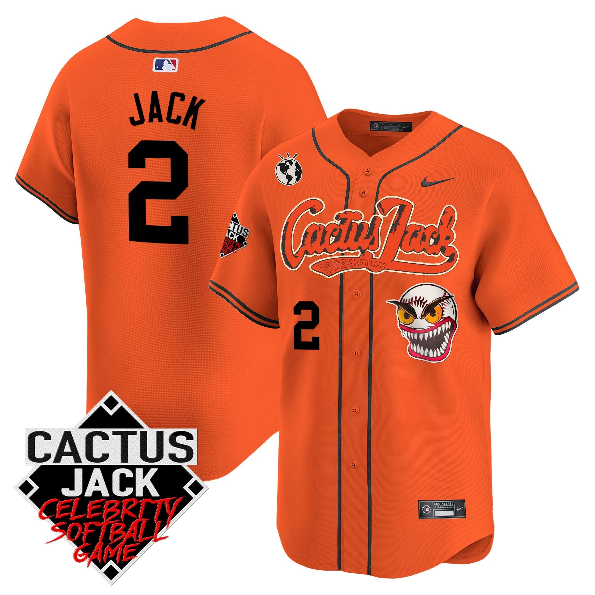 Men’s Cactus Jack Celebrity Softball Game Patch Vapor Premier Limited Jersey – Stitched