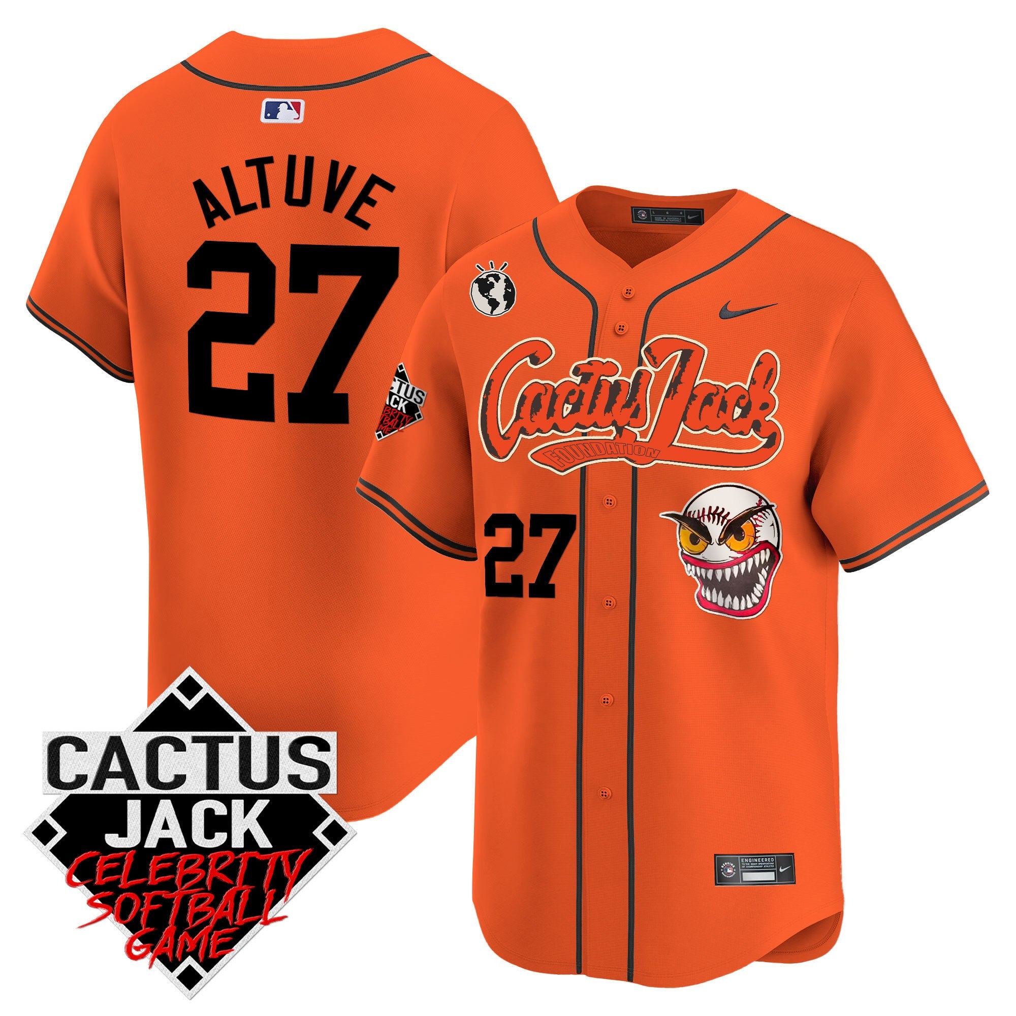Men’s Cactus Jack Celebrity Softball Game Patch Vapor Premier Limited Jersey – Stitched