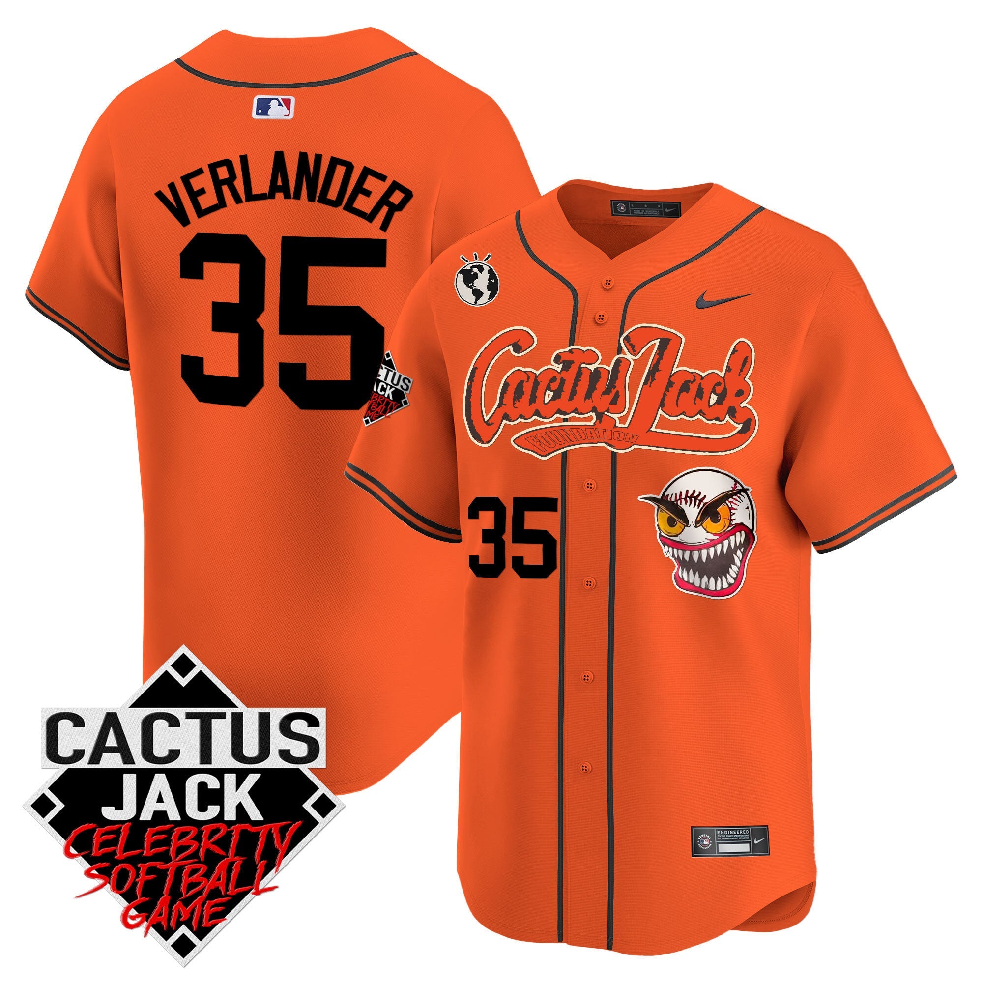Men’s Cactus Jack Celebrity Softball Game Patch Vapor Premier Limited Jersey – Stitched