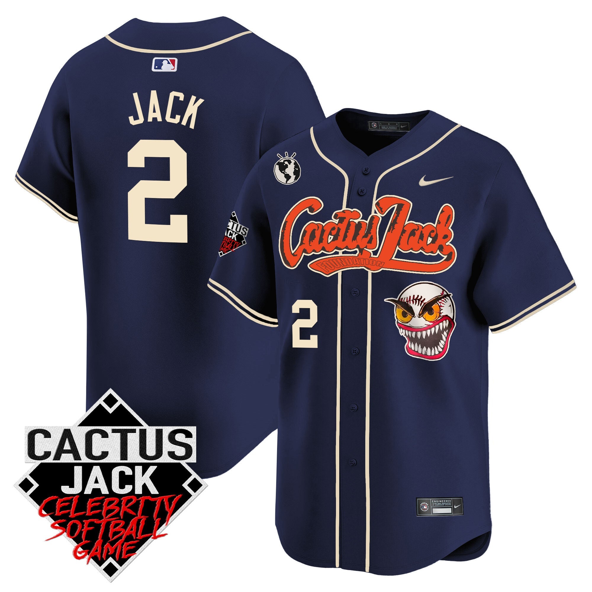 Men’s Cactus Jack Celebrity Softball Game Patch Vapor Premier Limited Jersey – Stitched