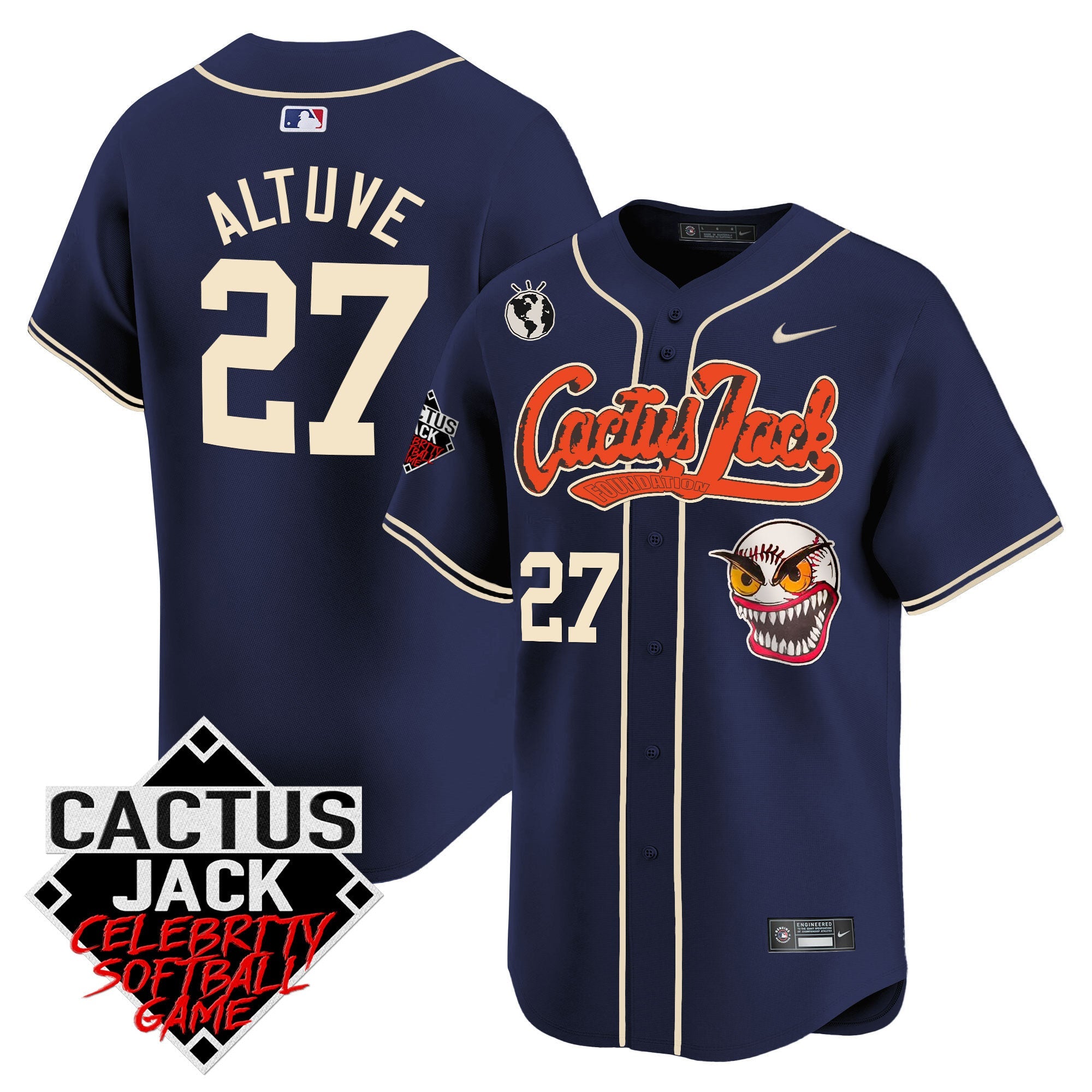 Men’s Cactus Jack Celebrity Softball Game Patch Vapor Premier Limited Jersey – Stitched