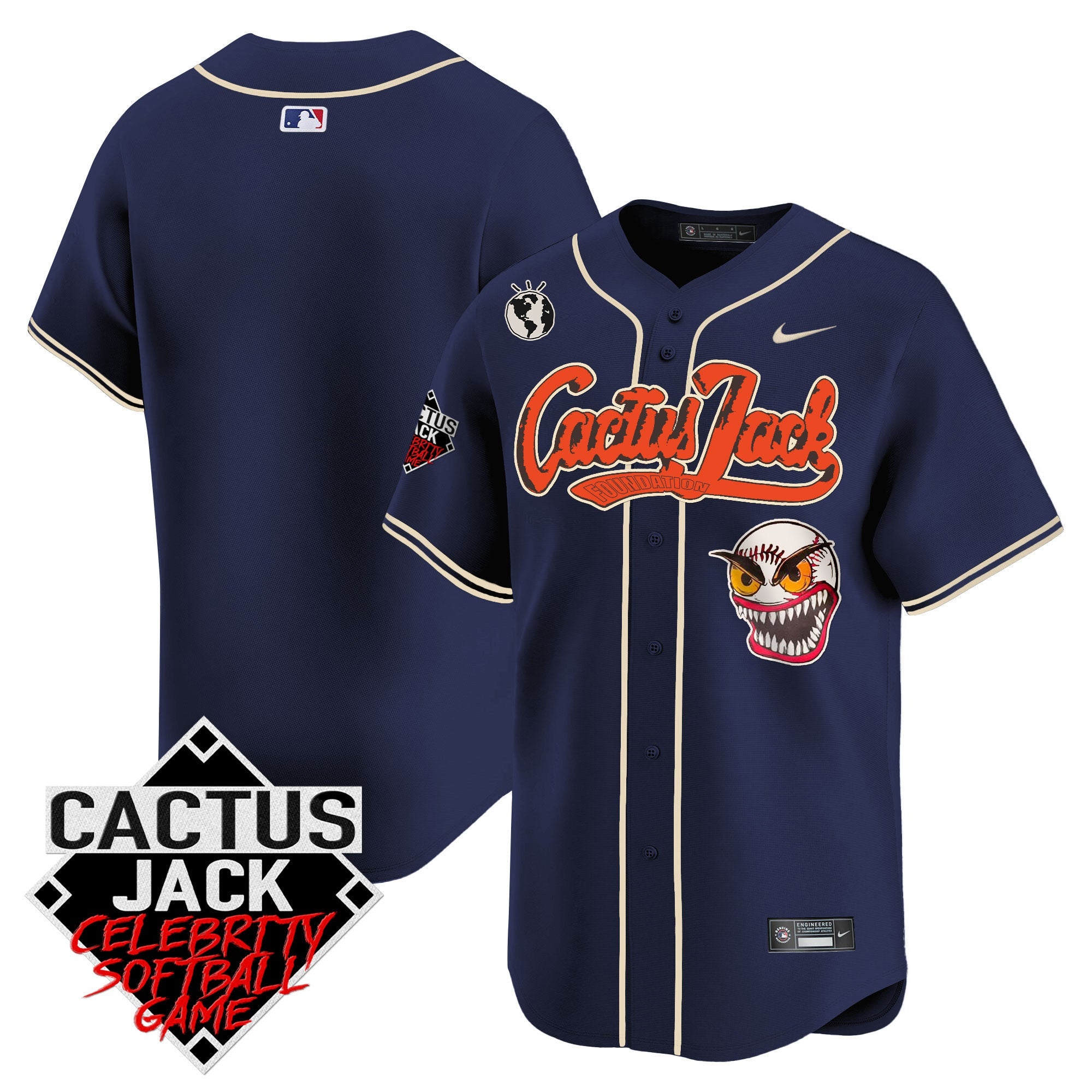 Men’s Cactus Jack Celebrity Softball Game Patch Vapor Premier Limited Jersey – Stitched