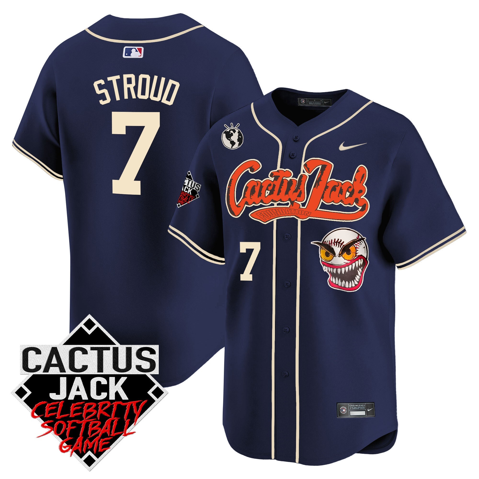Men’s Cactus Jack Celebrity Softball Game Patch Vapor Premier Limited Jersey – Stitched