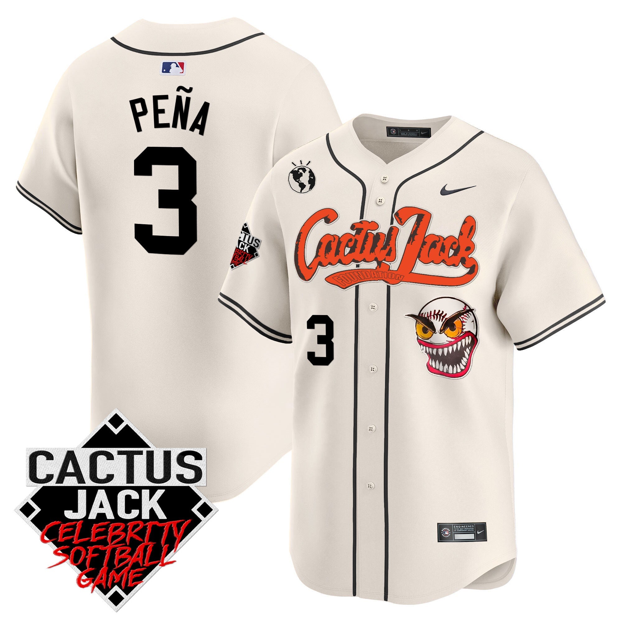 Men’s Cactus Jack Celebrity Softball Game Patch Vapor Premier Limited Jersey – Stitched