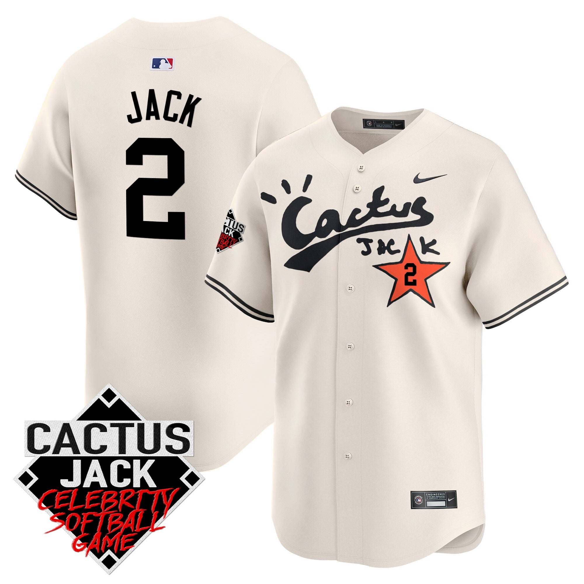 Men’s Cactus Jack Celebrity Softball Game Patch Vapor Premier Limited Jersey V2 – Stitched