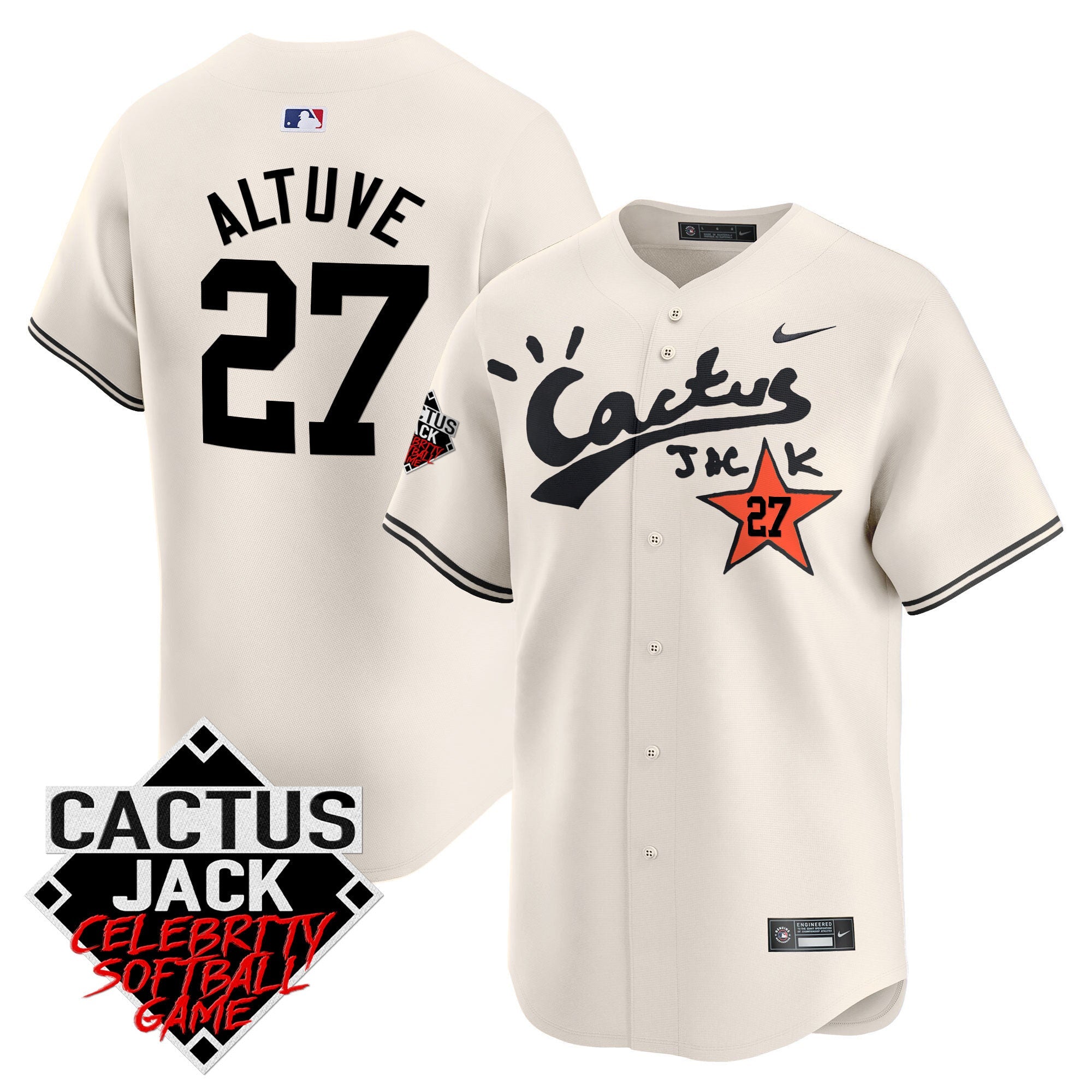 Men’s Cactus Jack Celebrity Softball Game Patch Vapor Premier Limited Jersey V2 – Stitched